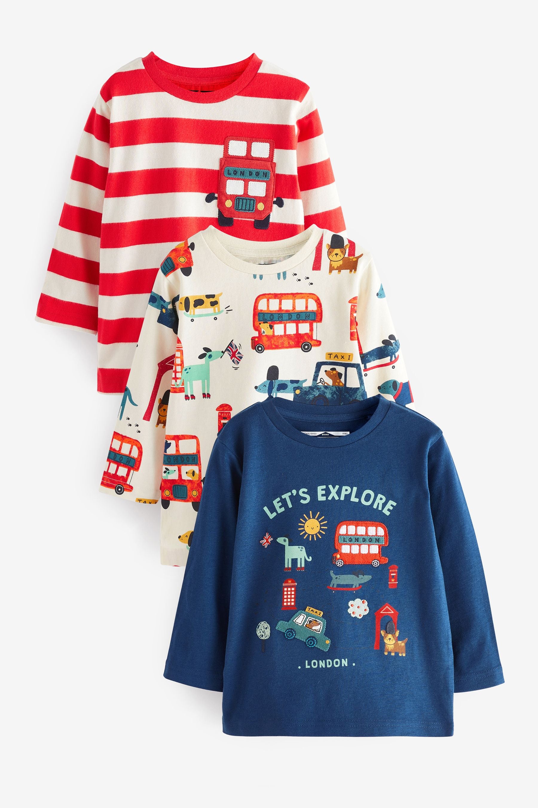 Red/White London Long Sleeve Character T-Shirts 3 Pack (3mths-7yrs)