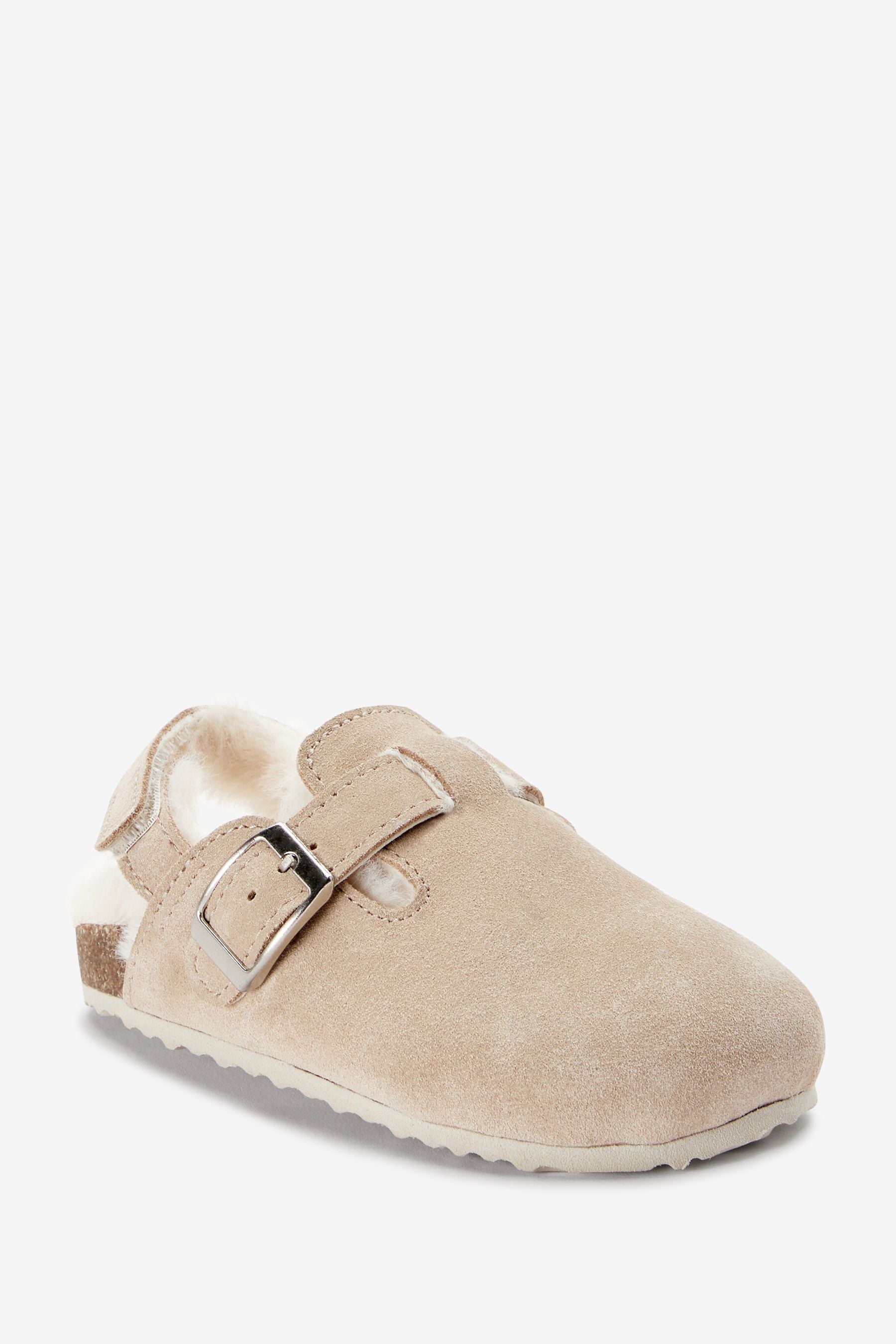 Beige Leather Corkbed Mule Slippers