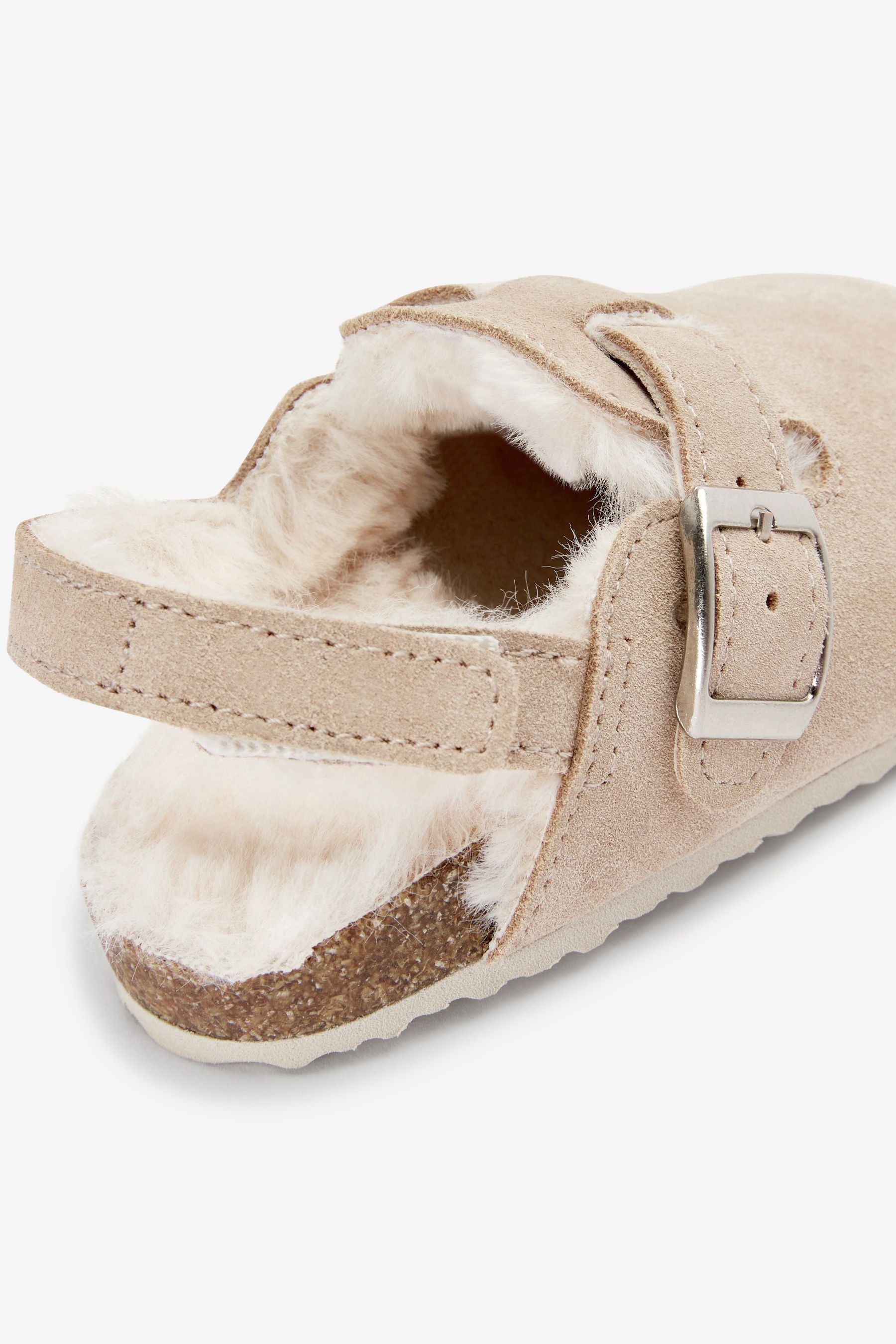 Beige Leather Corkbed Mule Slippers