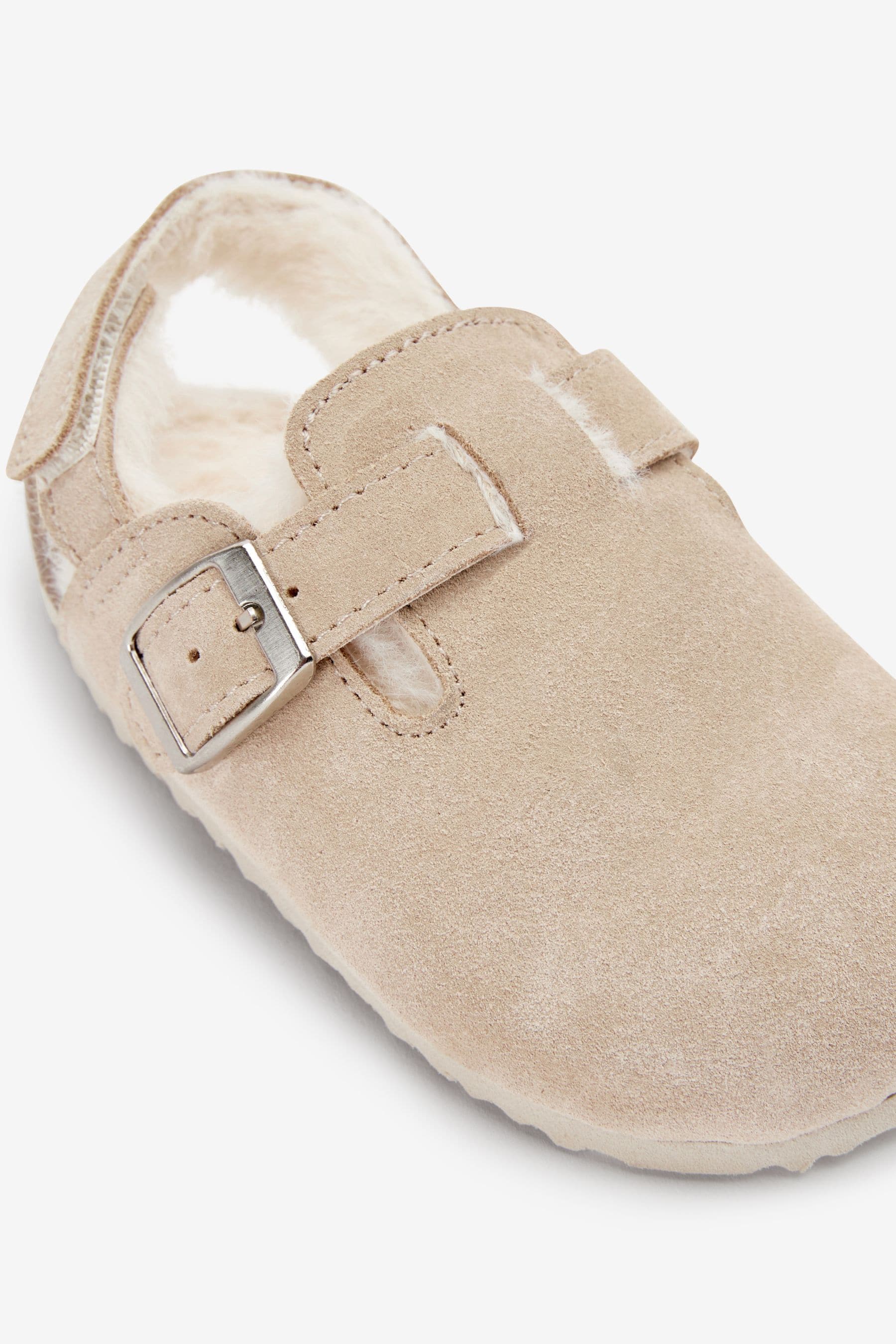 Beige Leather Corkbed Mule Slippers