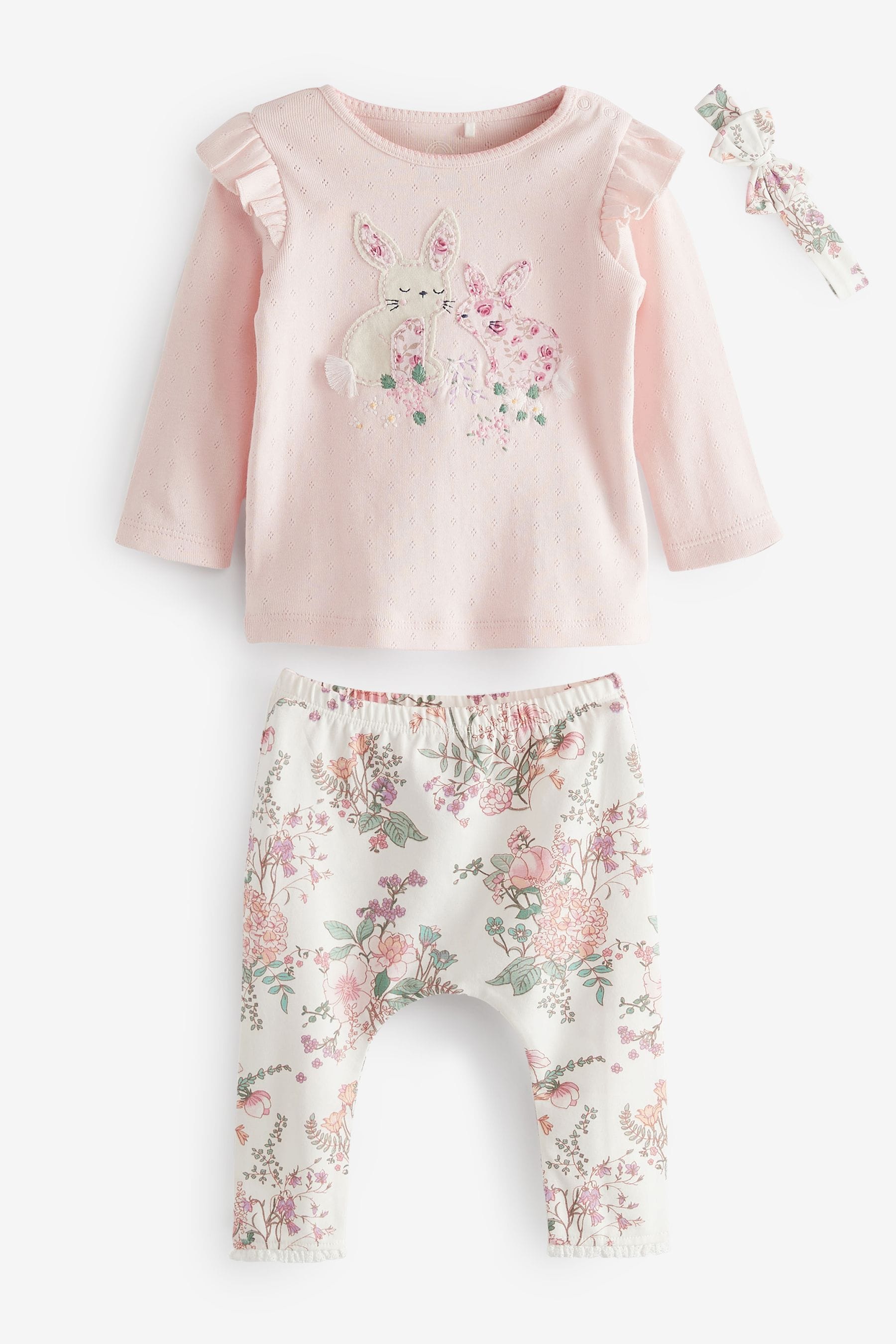 Pale Pink Baby Three Piece T-Shirt, Legging and Headband Set