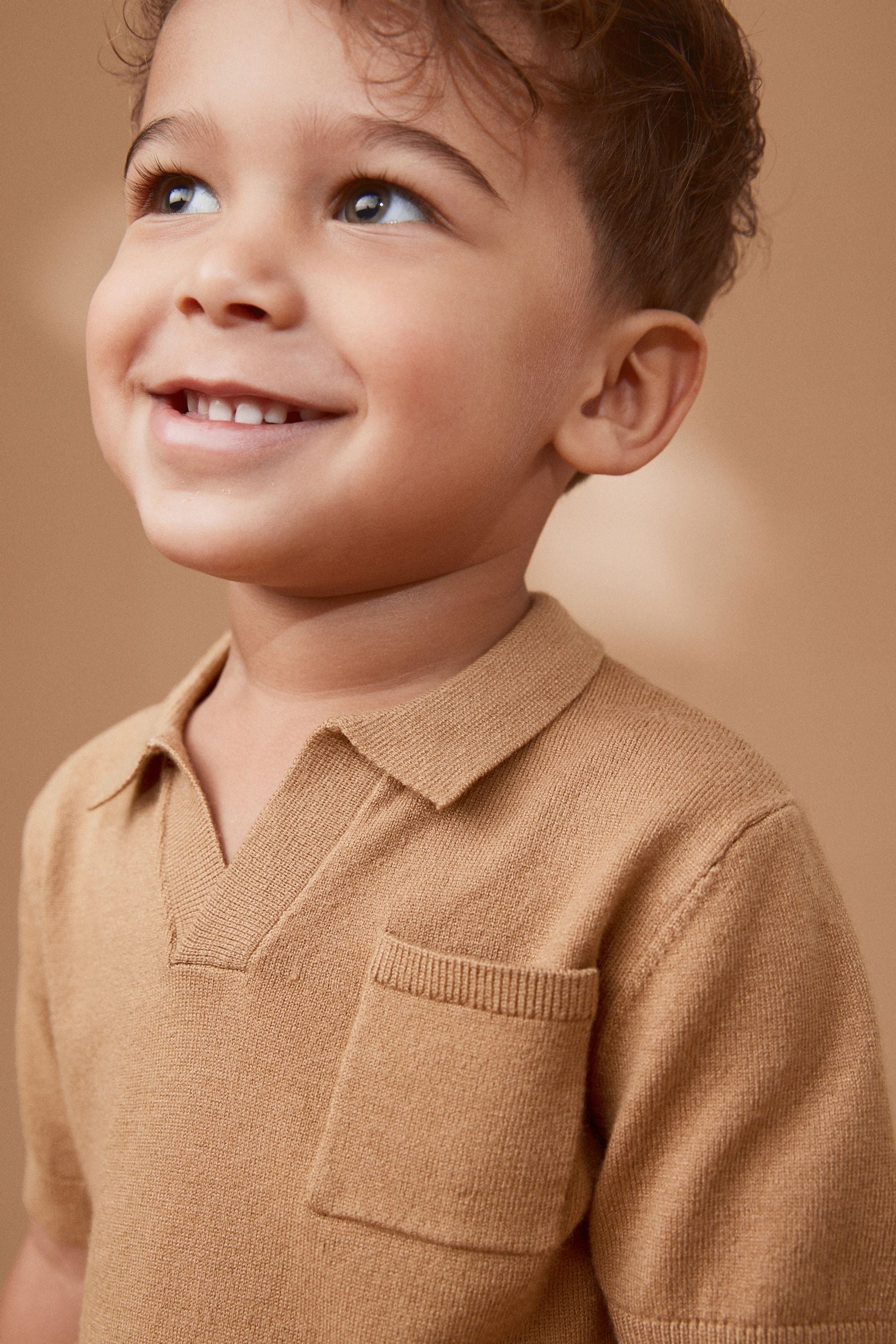 Tan Brown Short Sleeve Trophy Neck Polo Shirt (3mths-7yrs)