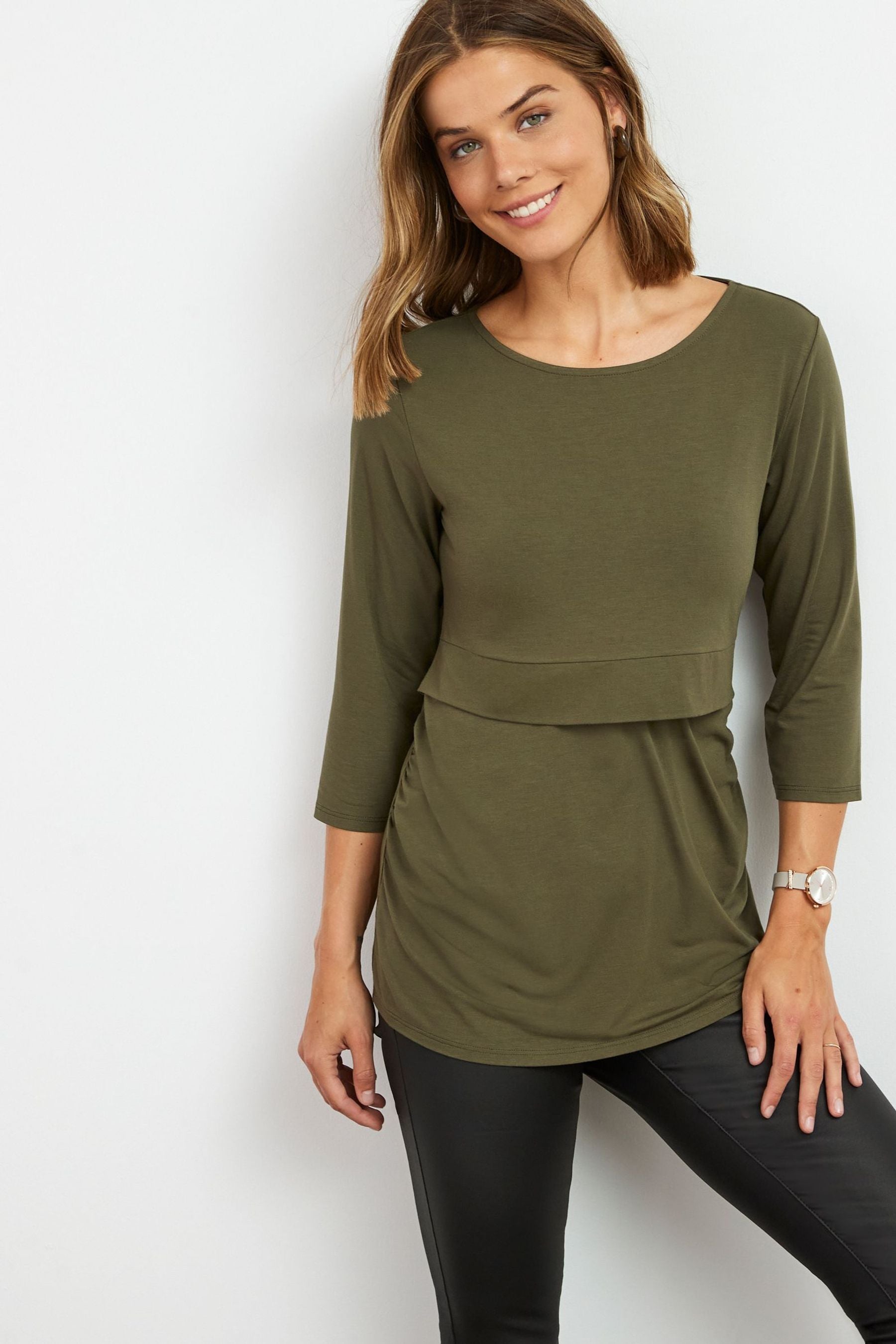 Khaki Green Maternity / Nursing Shelf Layer Top