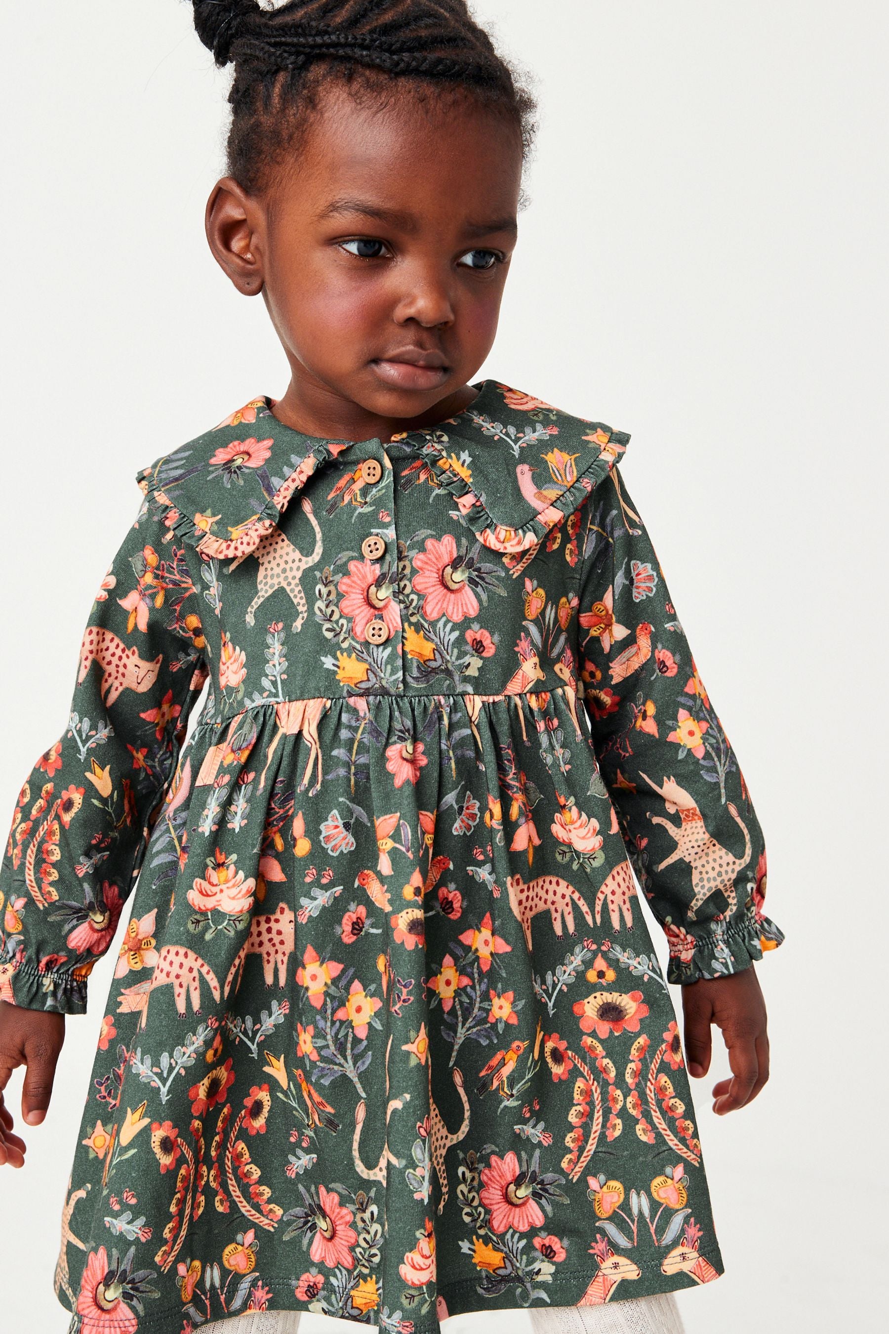 Green Folk Print Collar Tea Dress (3mths-7yrs)