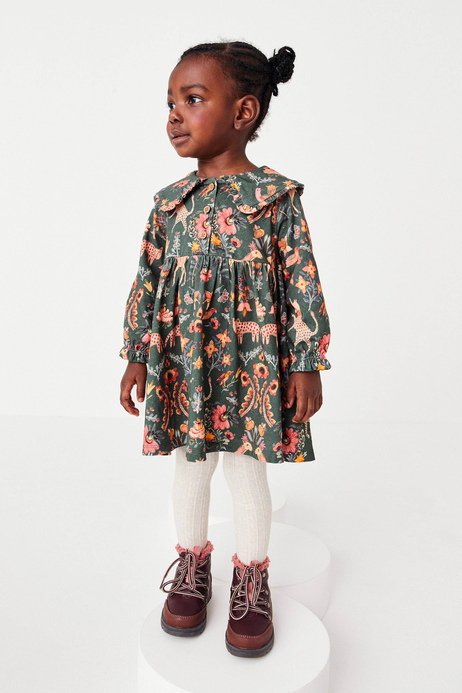 Green Folk Print Collar Tea Dress (3mths-7yrs)