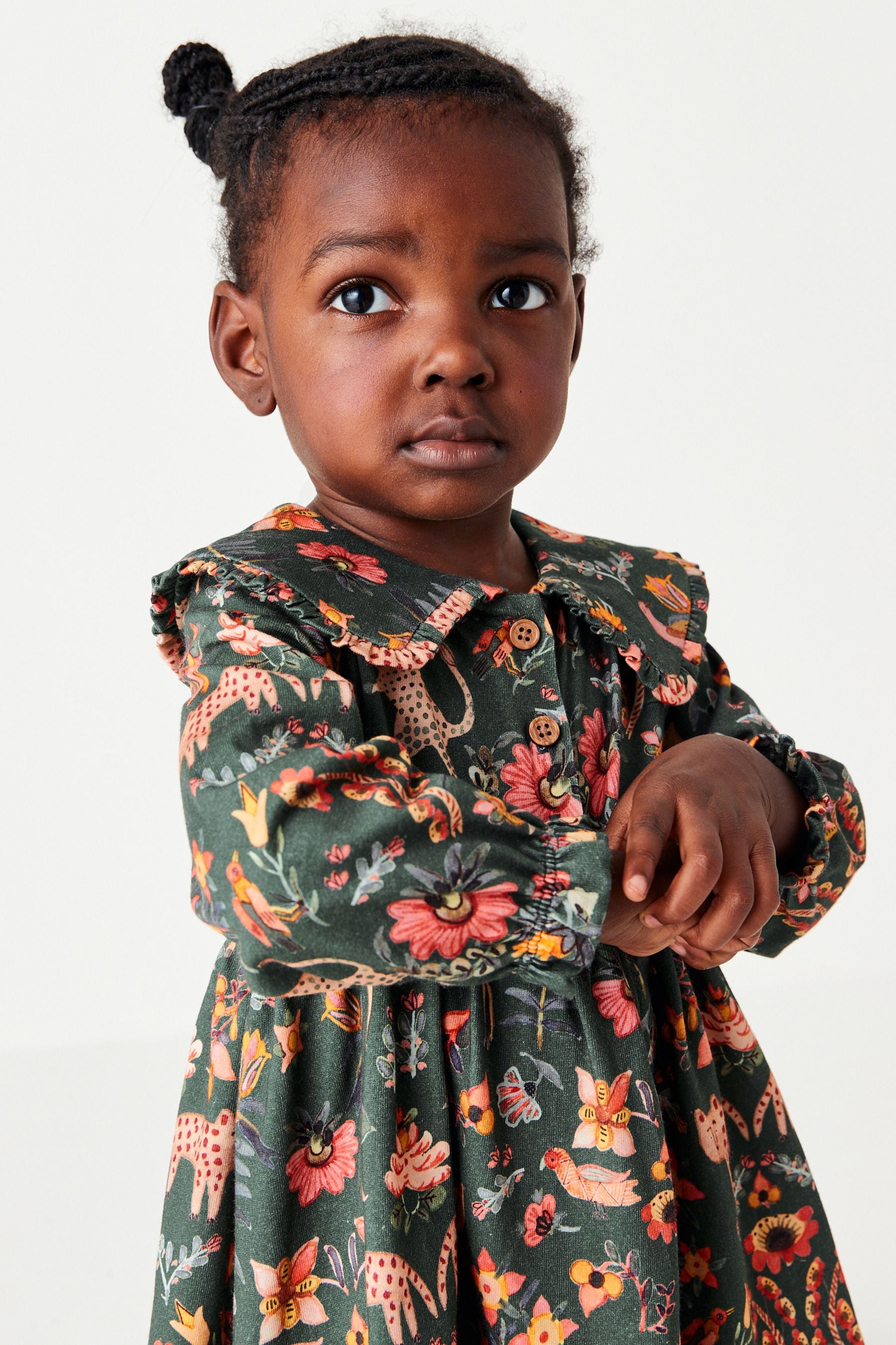 Green Folk Print Collar Tea Dress (3mths-7yrs)