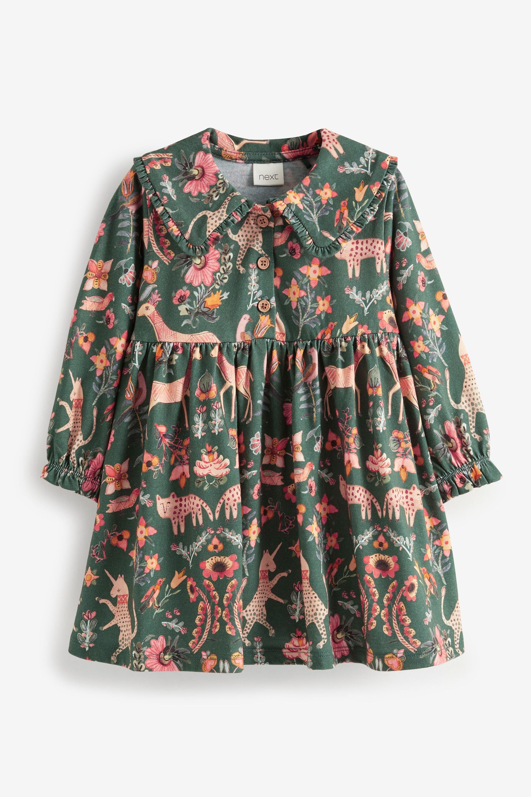 Green Folk Print Collar Tea Dress (3mths-7yrs)