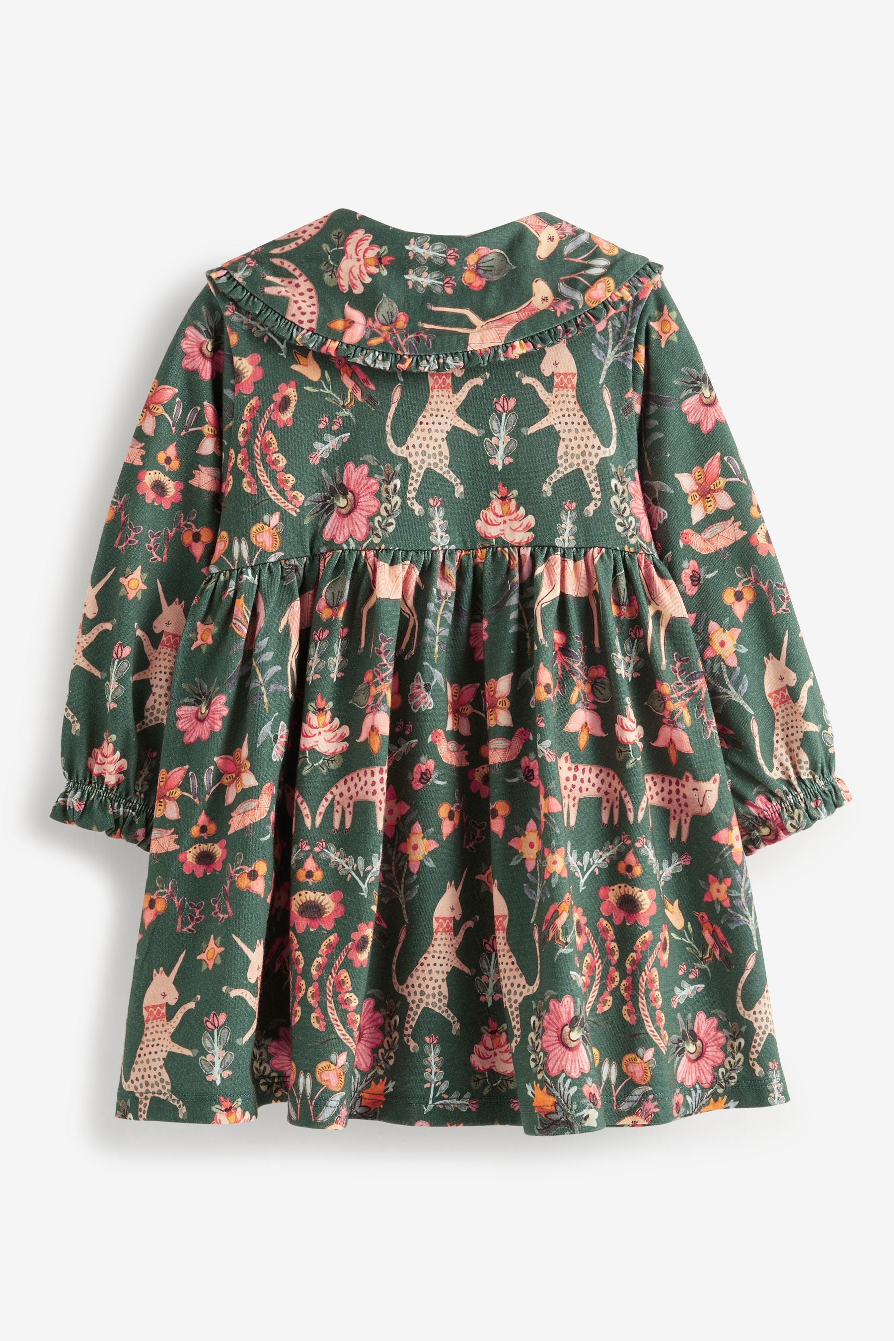 Green Folk Print Collar Tea Dress (3mths-7yrs)