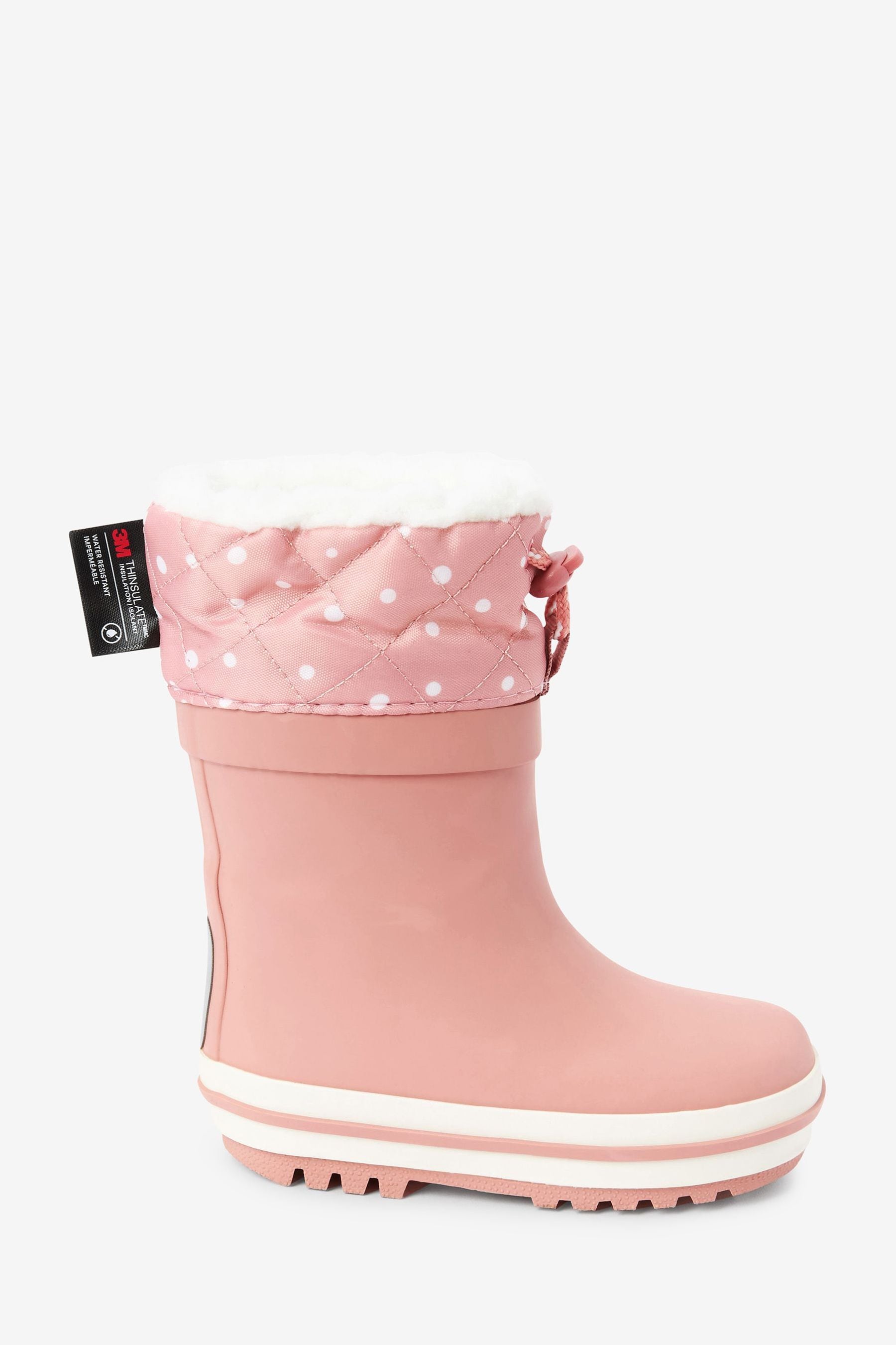 Pink/White Spot Thermal Thinsulate Lined Cuff Wellies