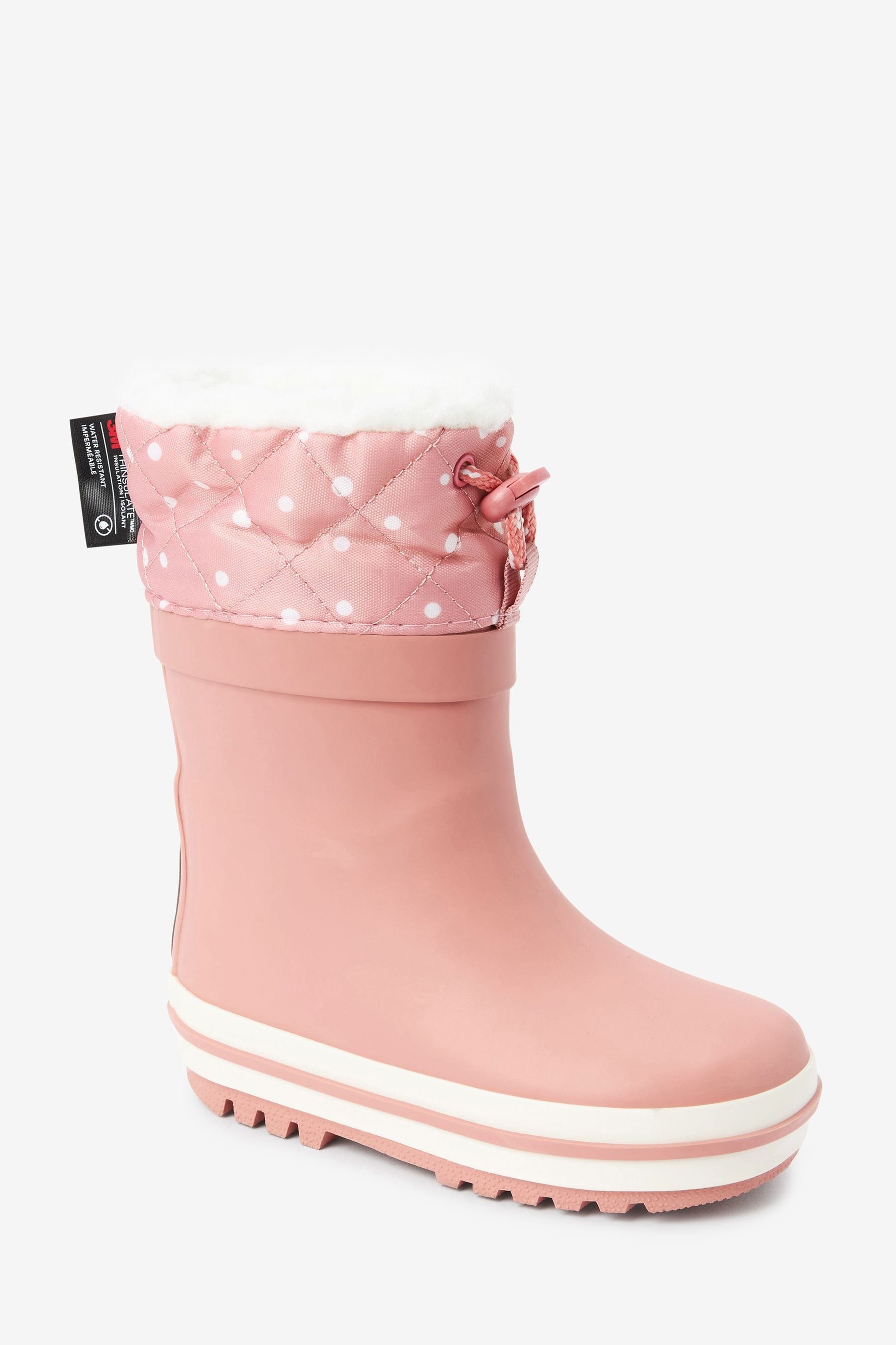 Pink/White Spot Thermal Thinsulate Lined Cuff Wellies