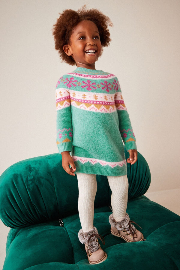 Green Fairisle Pattern Jumper Dress (3mths-7yrs)