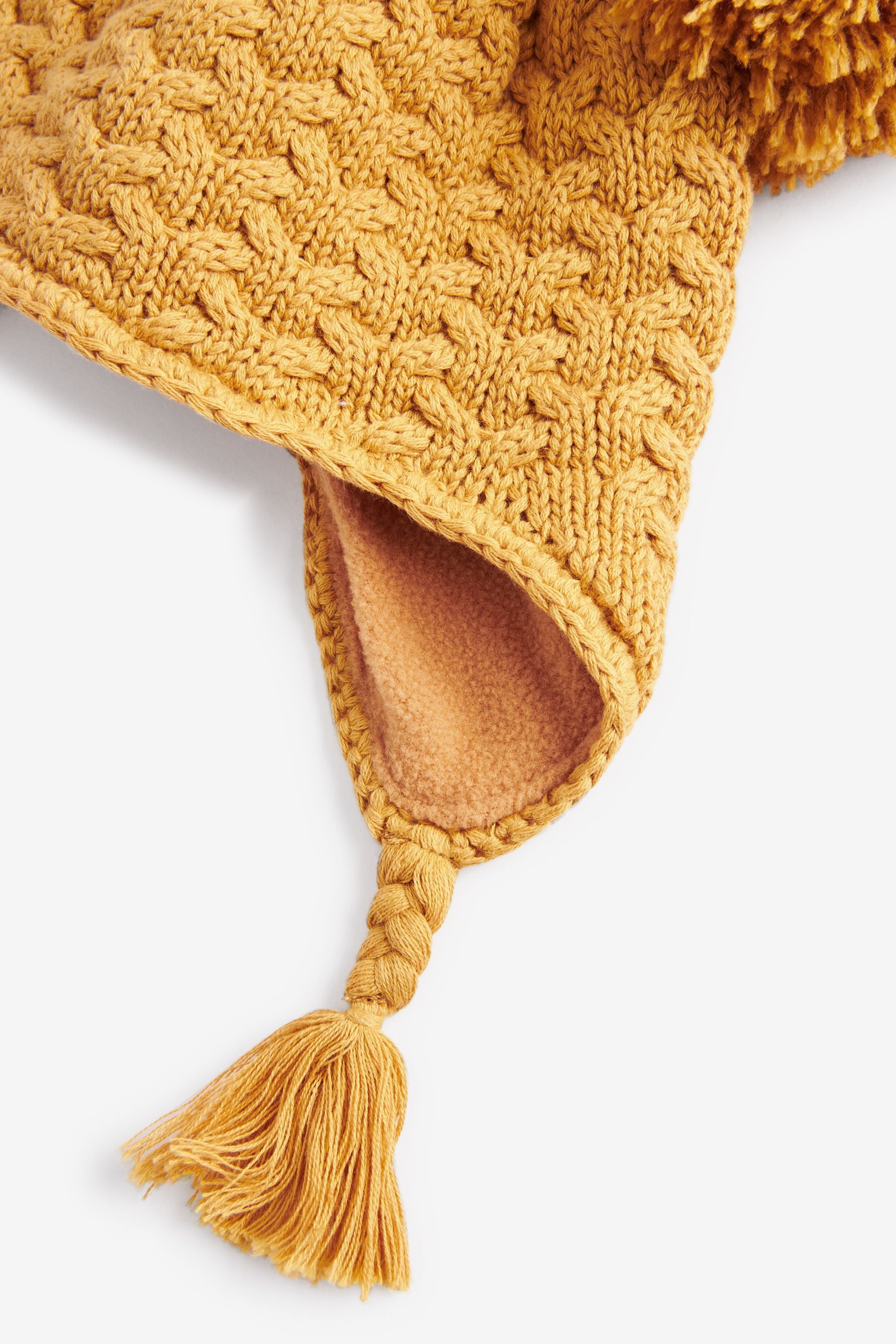 Ochre Yellow Double Pom Baby Trapper Hat (0mths-2yrs)