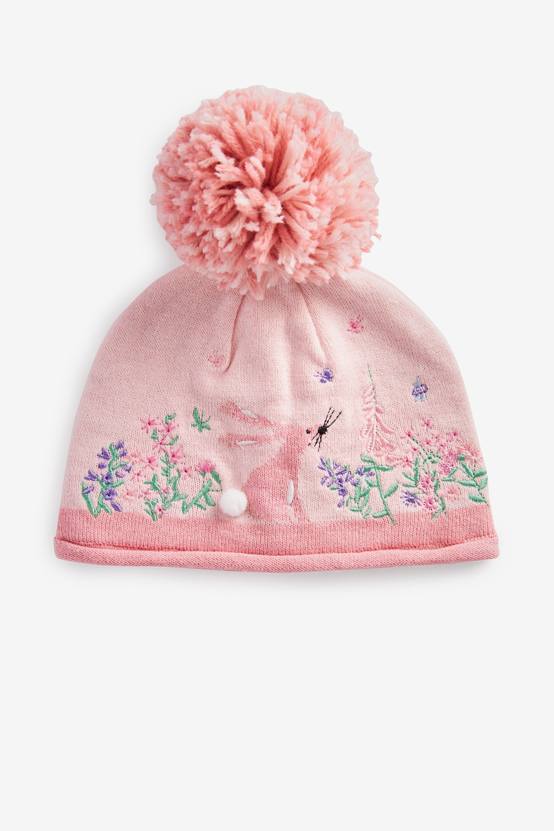 Pink Bunny Knitted Baby Pom Hat (0mths-2yrs)