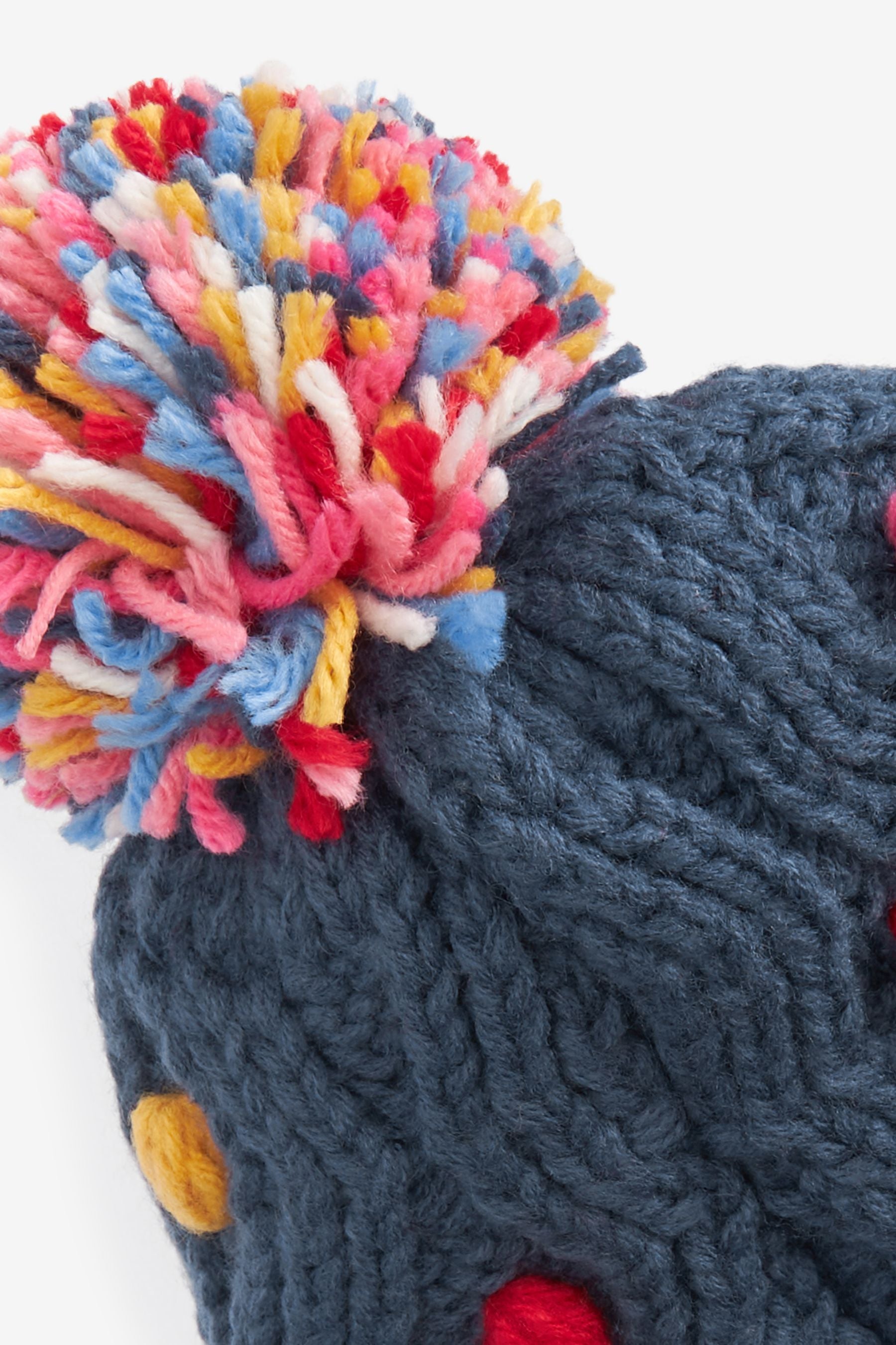 Navy Blue Bright Spot Knitted Baby Pom Hat (0mths-2yrs)