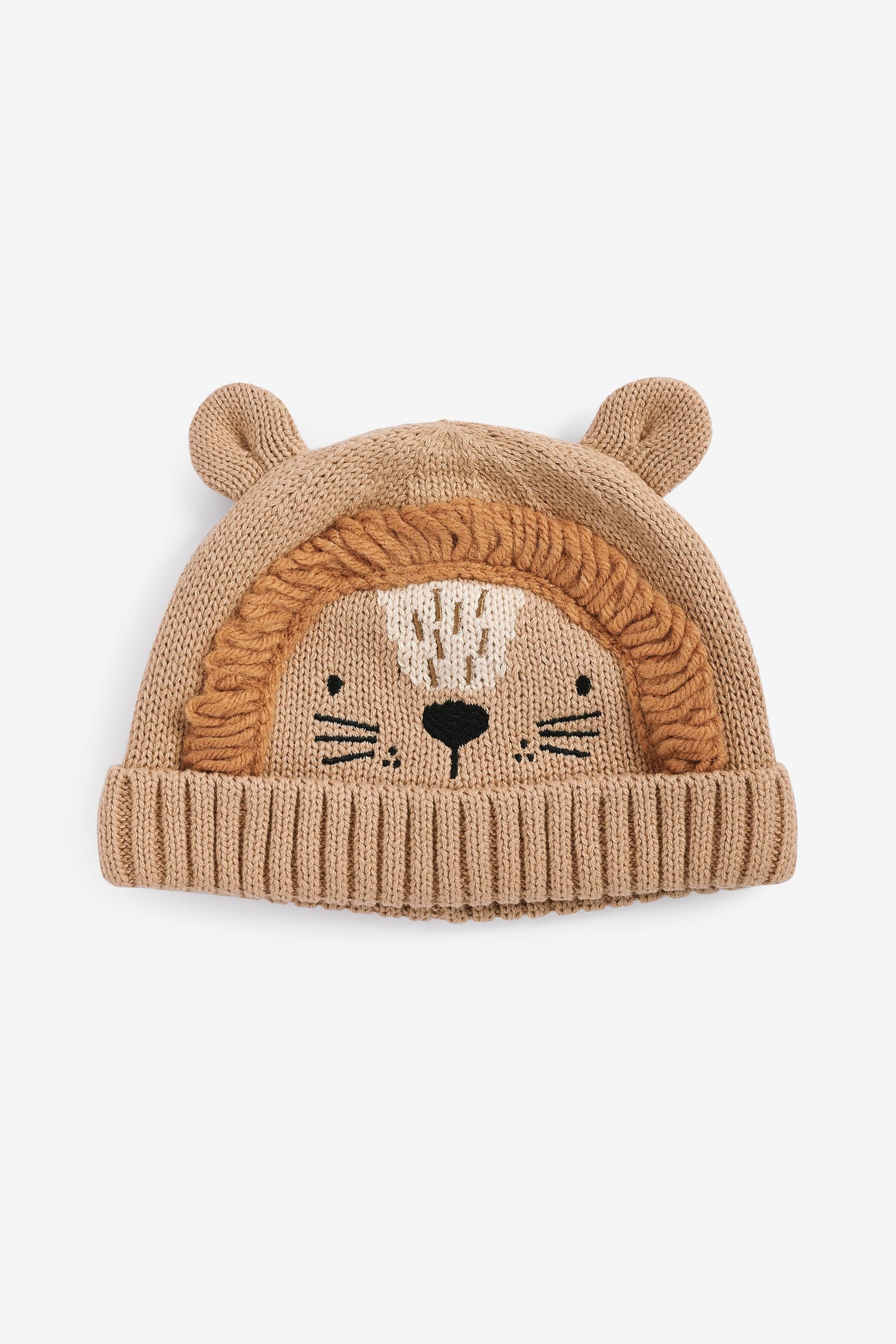 Tan Brown Lion Knitted Baby Hat (0mths-2yrs)