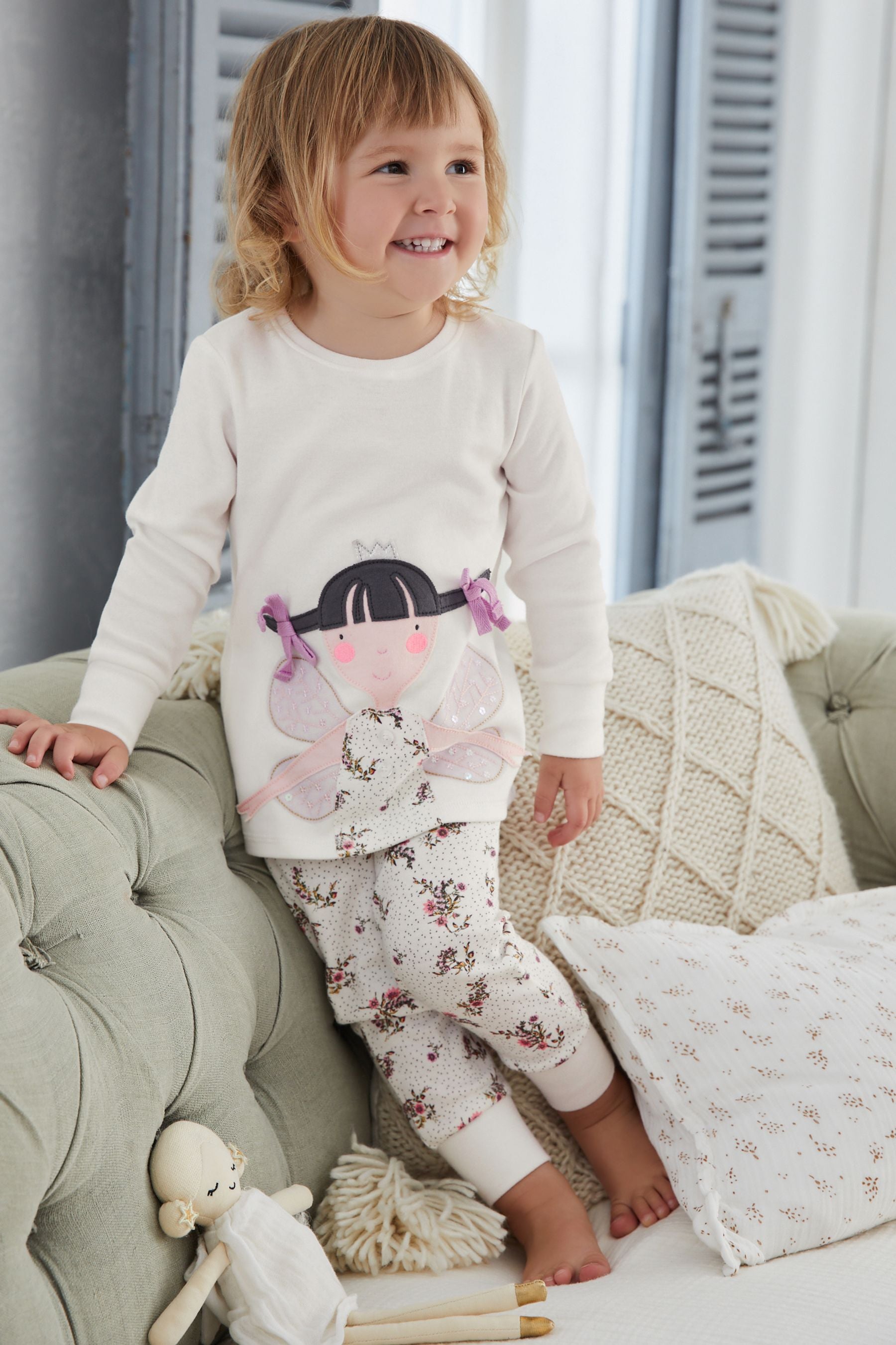 Cream/Pink Appliqu Fairy 'I Am' Birthday Long Sleeve Pyjama 1 Pa