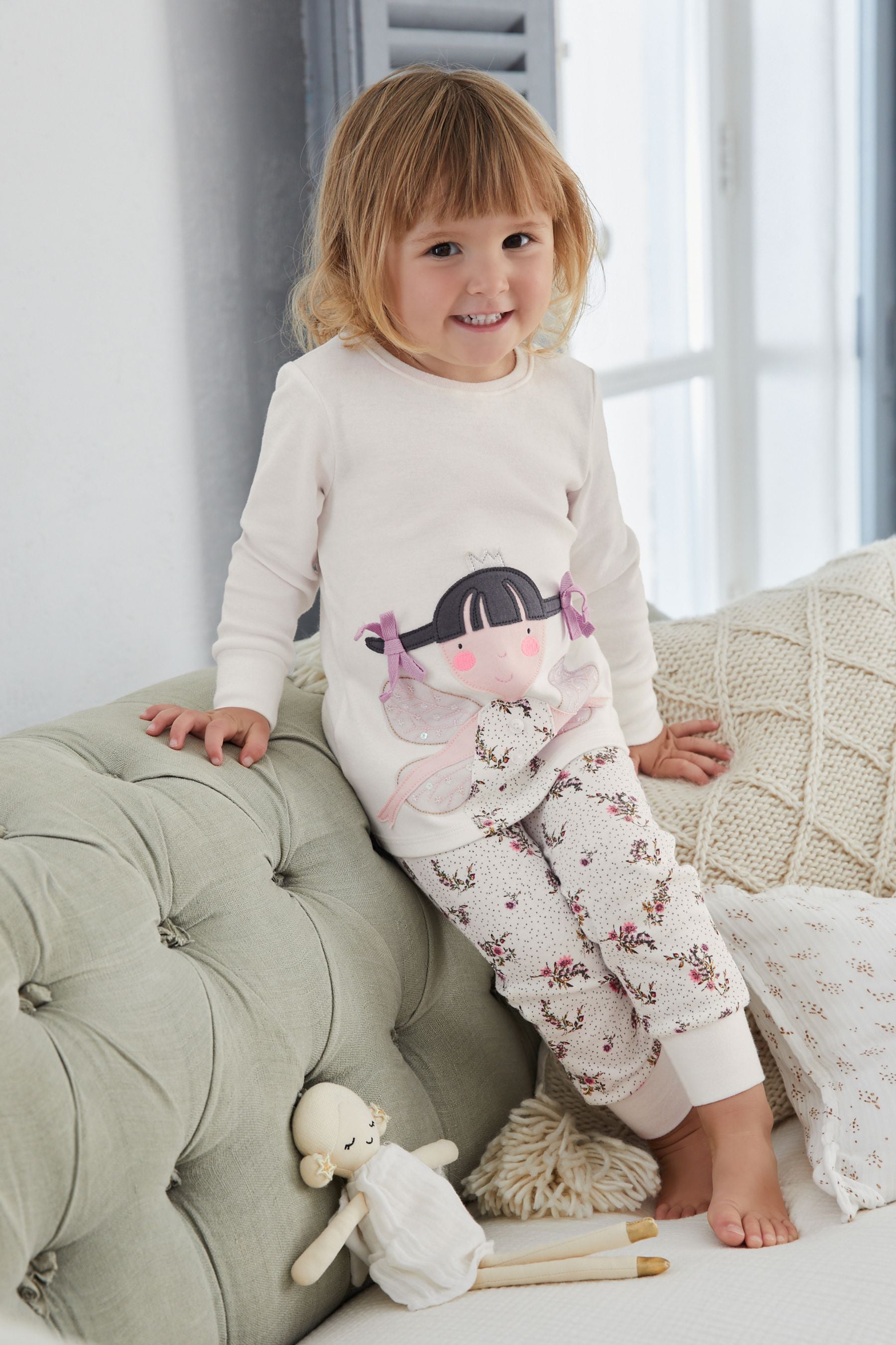 Cream/Pink Appliqu Fairy 'I Am' Birthday Long Sleeve Pyjama 1 Pa