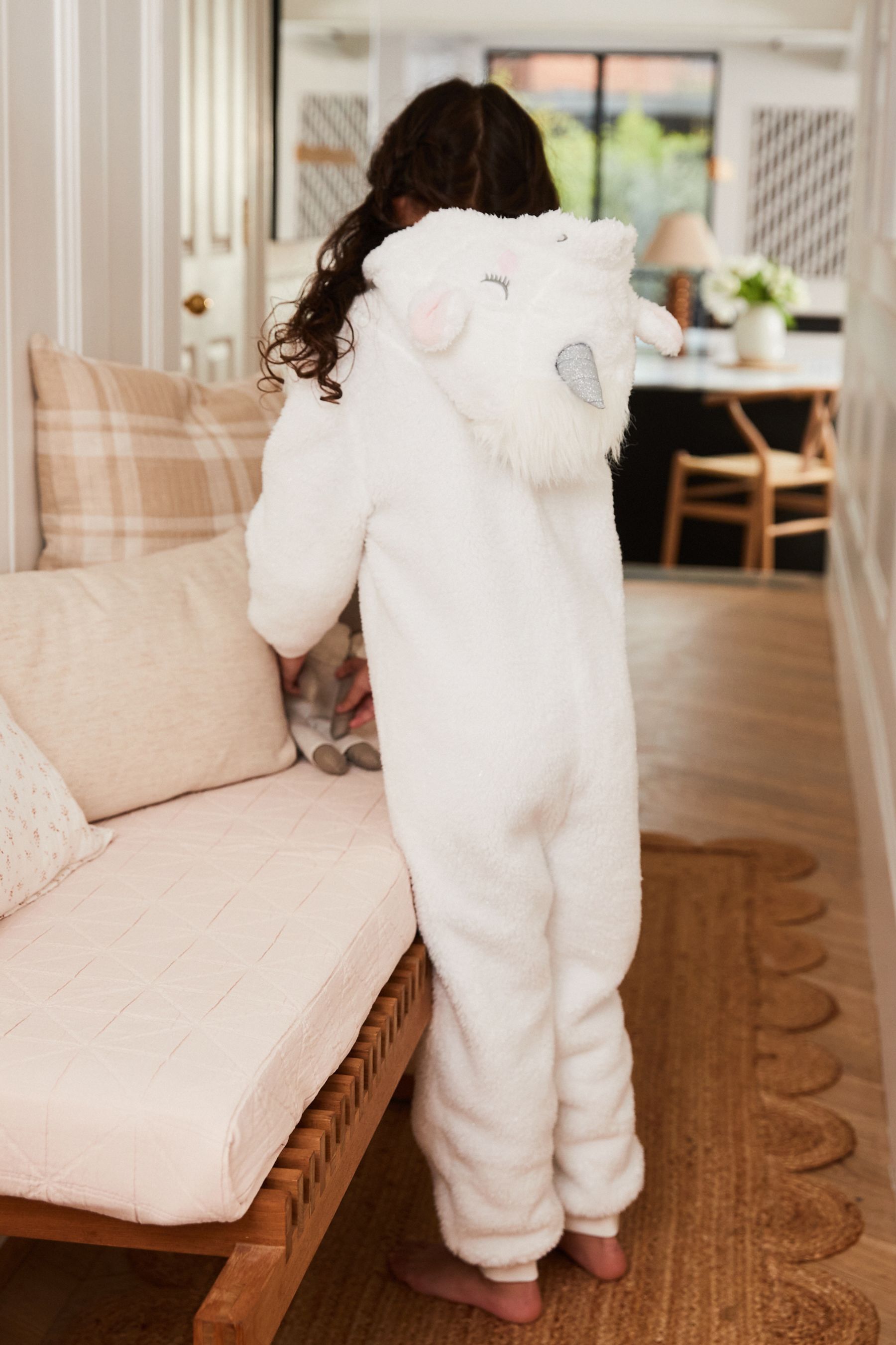 White Unicorn 3D Unicorn Teddy Borg Fleece All-In-One (1.5-16yrs)