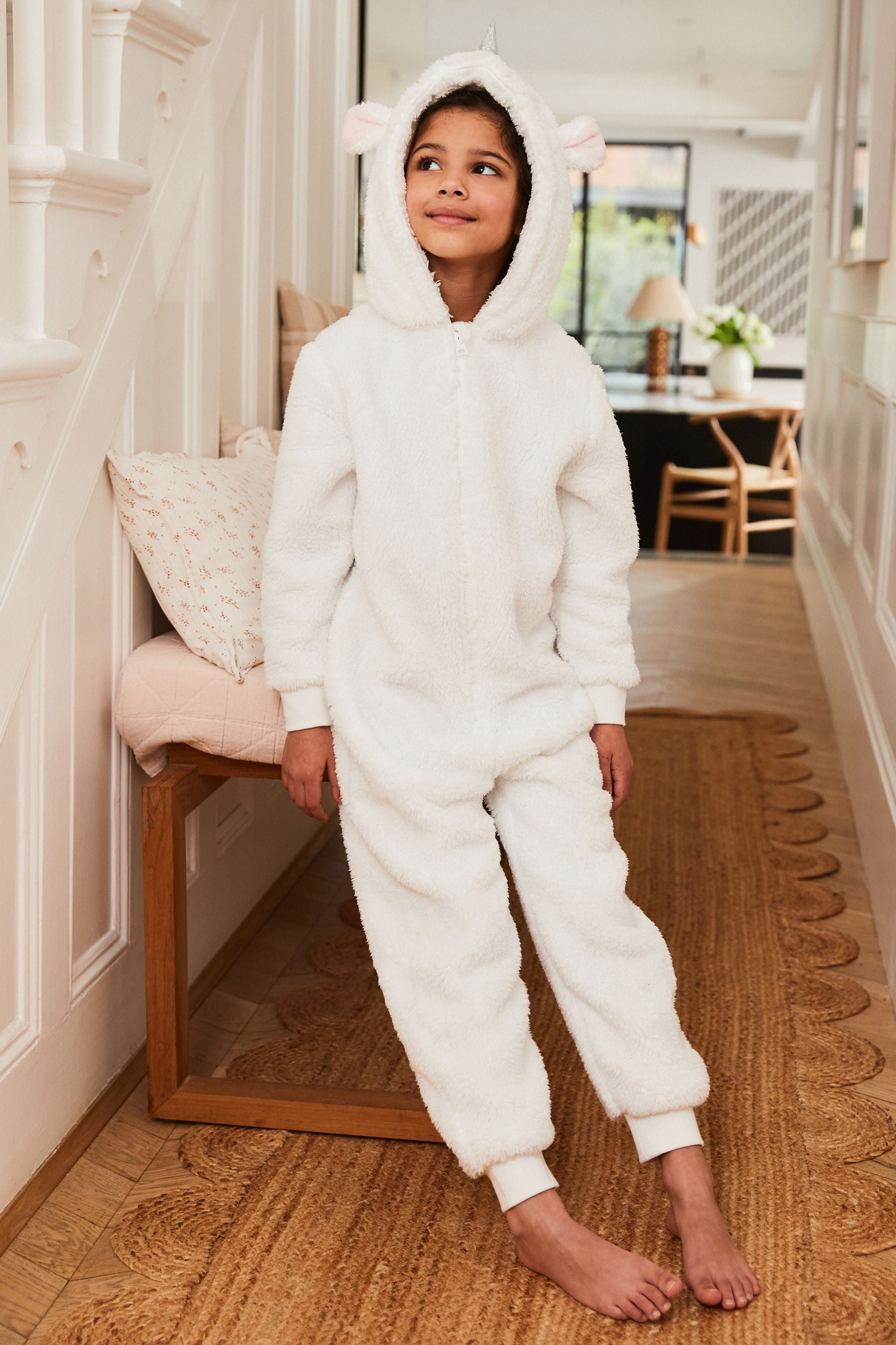 White Unicorn 3D Unicorn Teddy Borg Fleece All-In-One (1.5-16yrs)