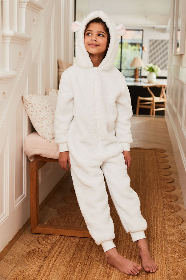 White Unicorn 3D Unicorn Teddy Borg Fleece All-In-One (1.5-16yrs)