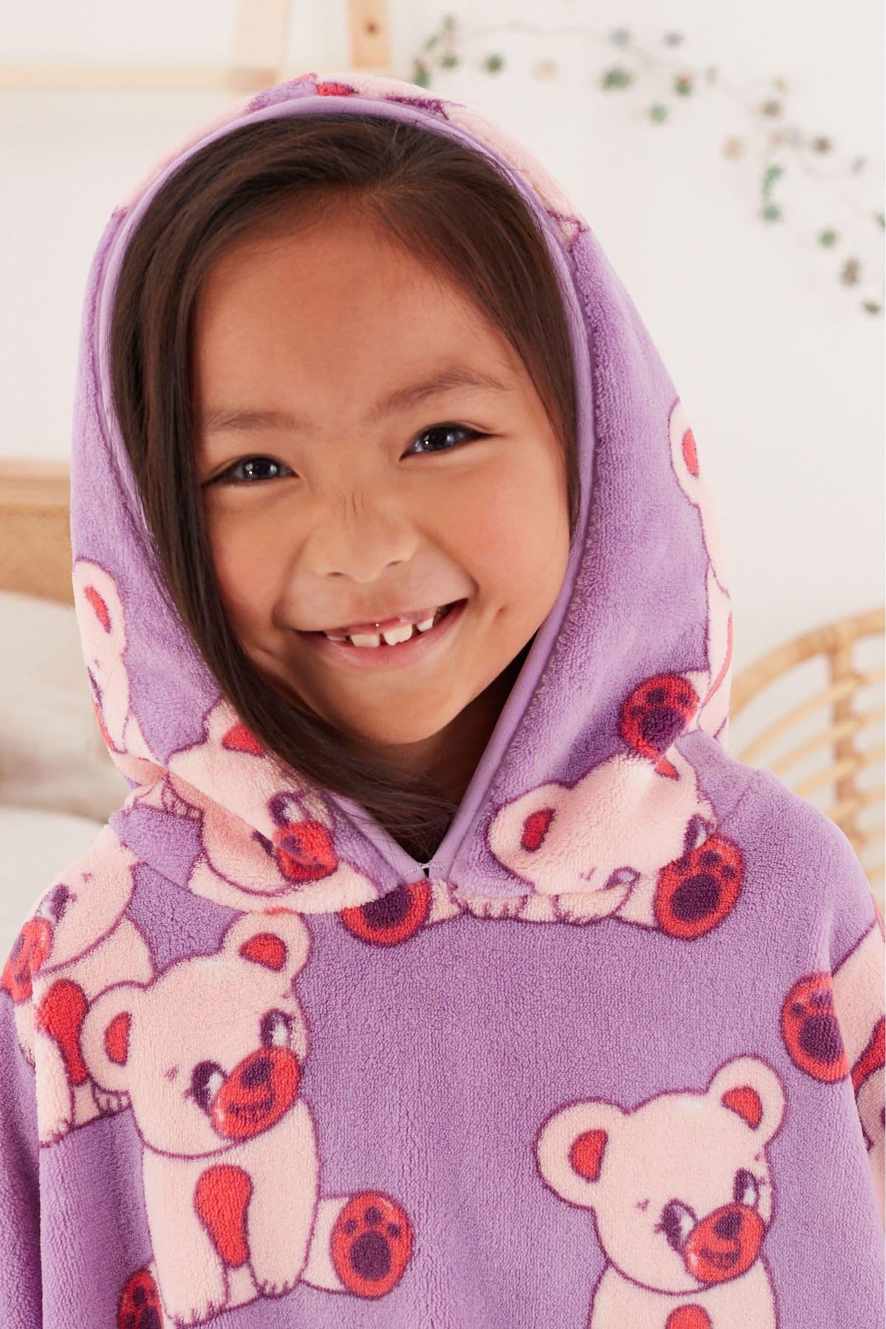 Lilac Purple Bear Fleece Hooded Blanket (3-16yrs)