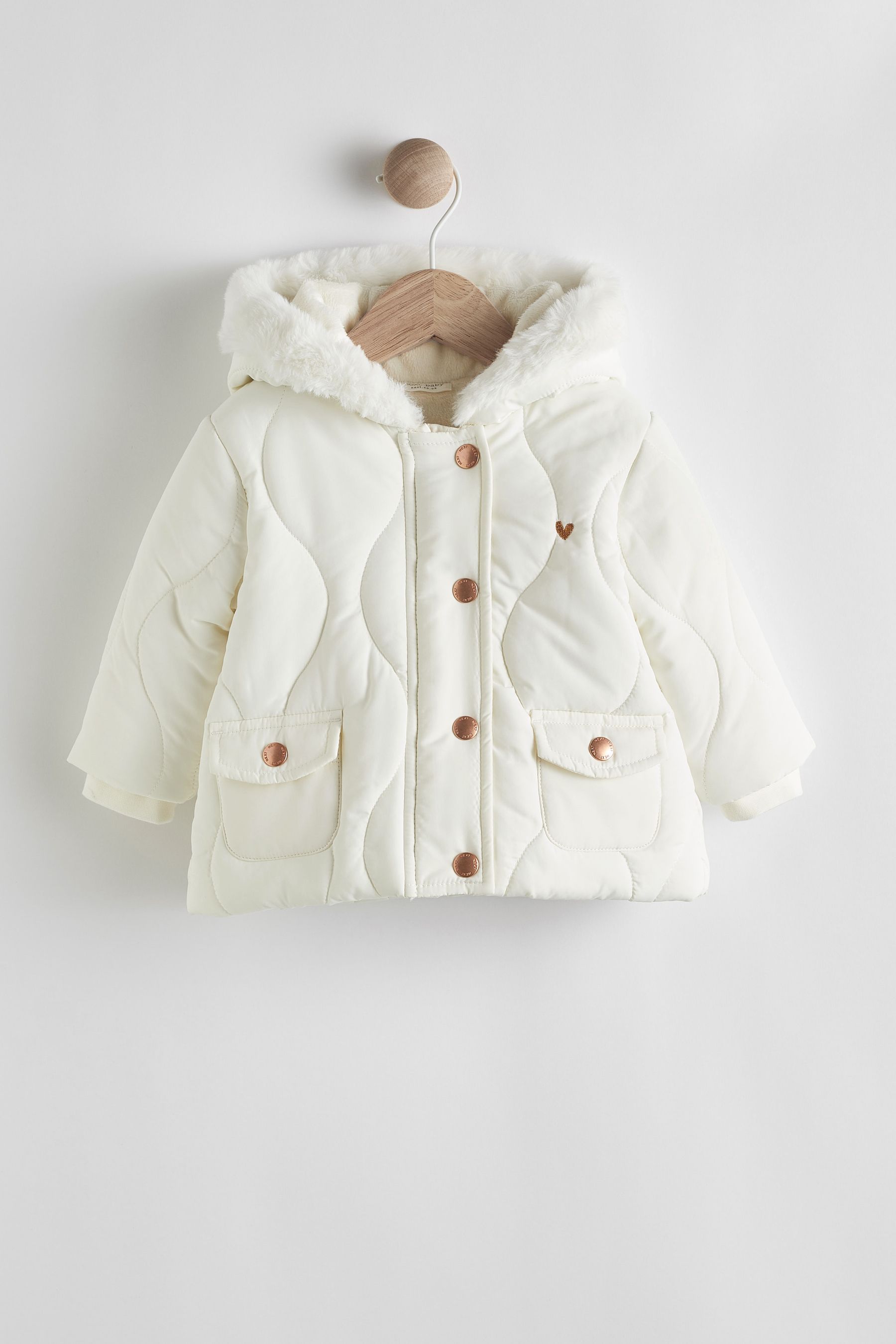 Cream Hooded Quilted Baby Jacket (0-18mths)