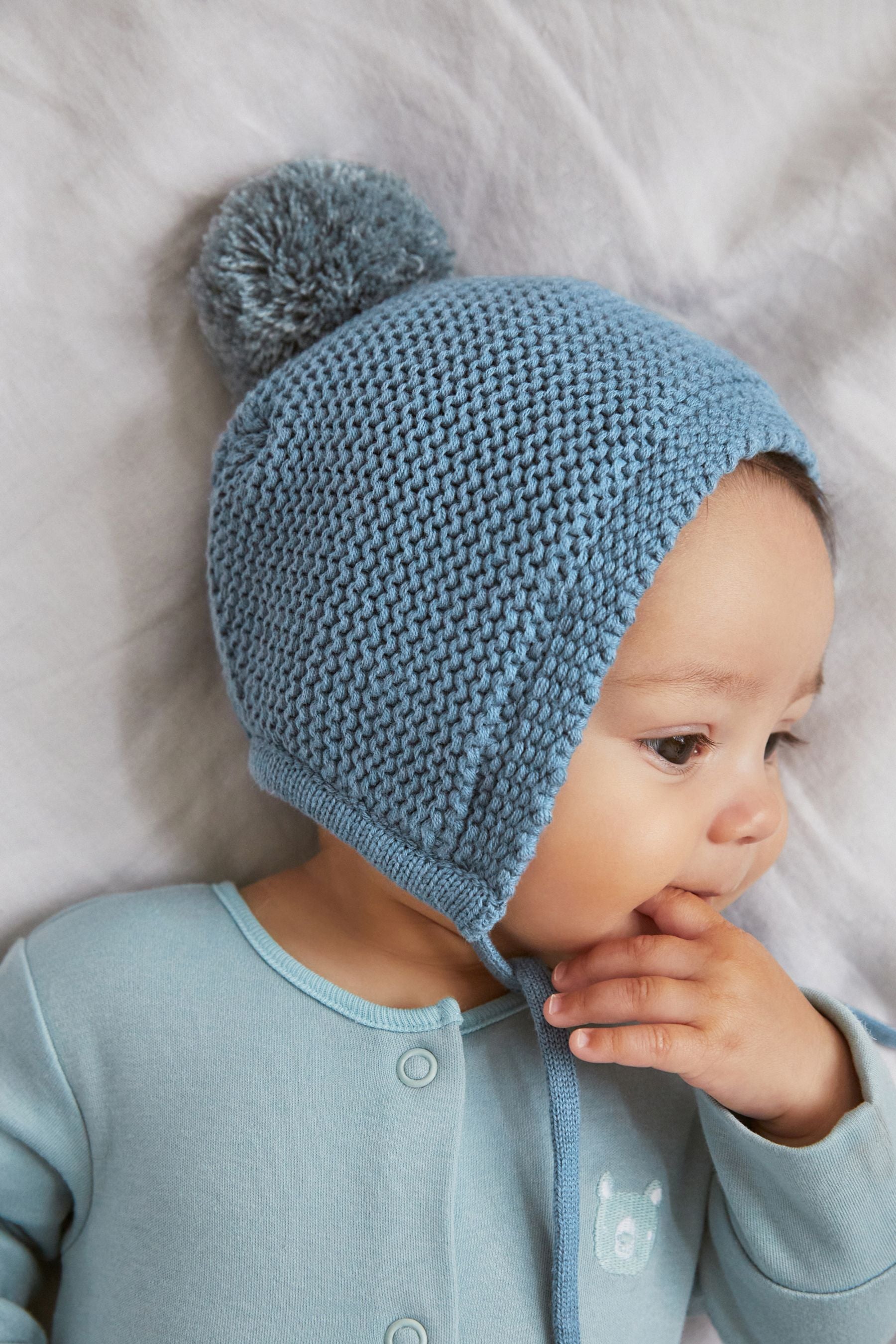 Mid Blue Knitted Trapper Baby Hat (0mths-2yrs)