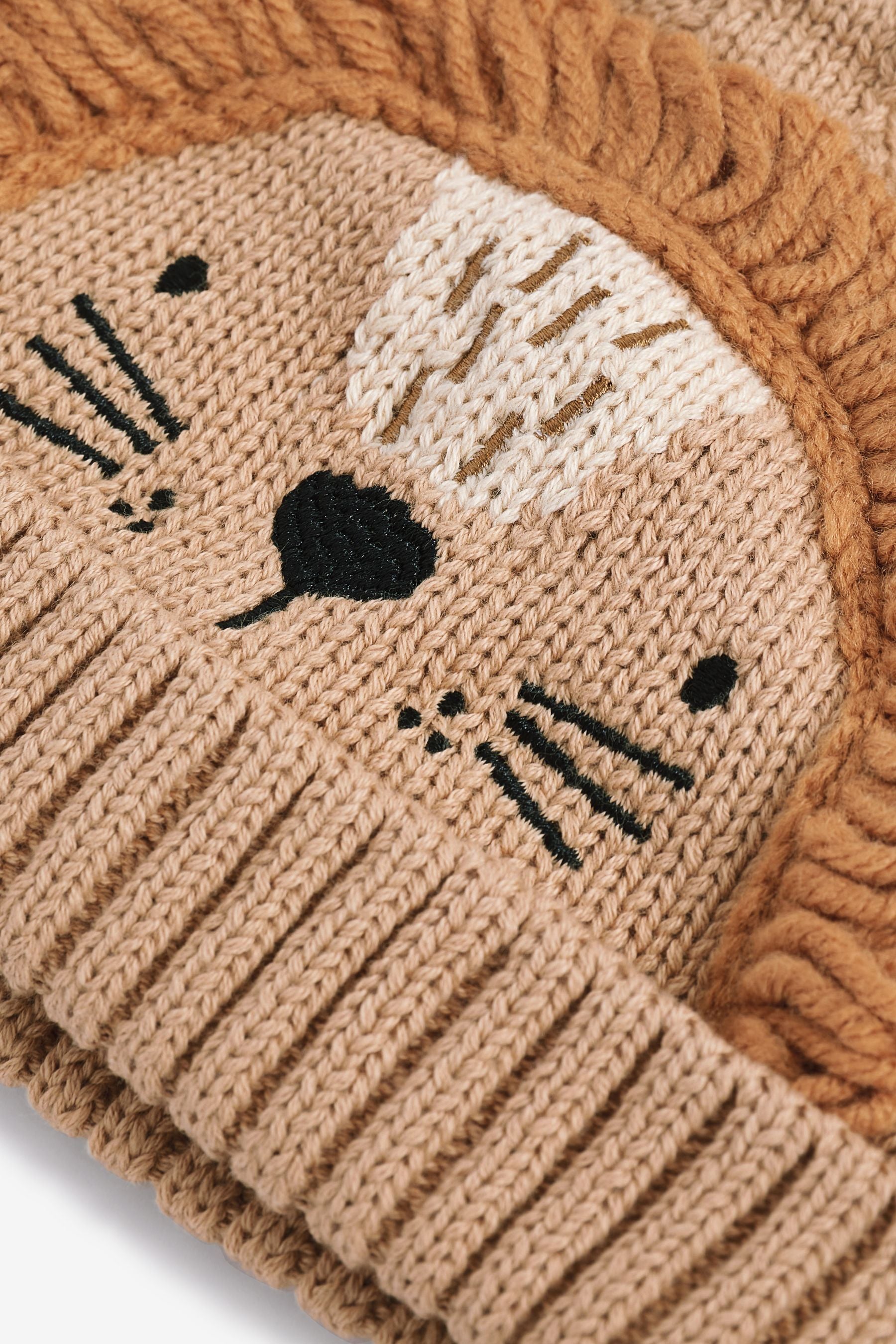 Tan Brown Lion Knitted Baby Hat (0mths-2yrs)