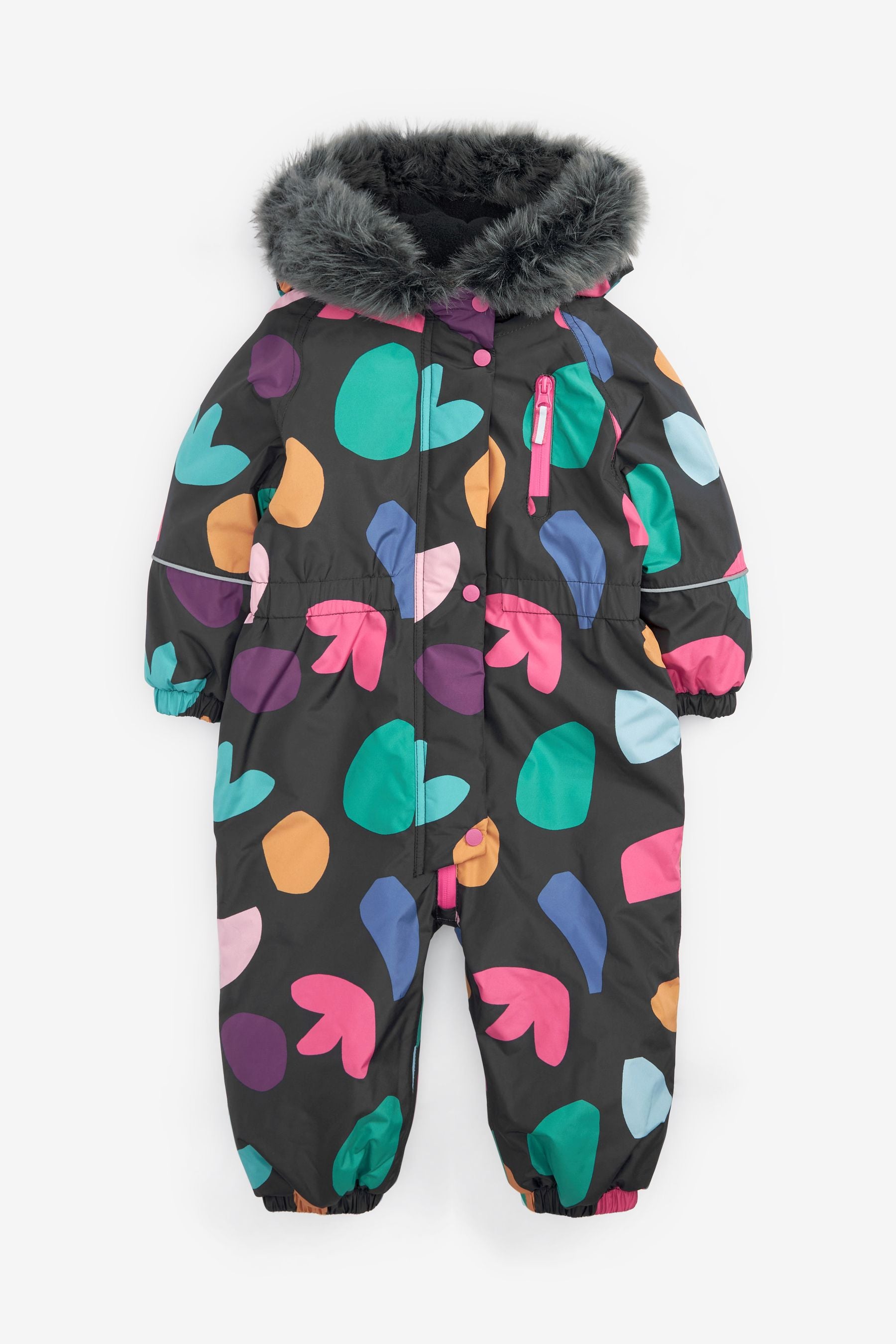 Multi Waterproof Printed Snowsuit With Faux Fur Hood (6mths-7yrs)