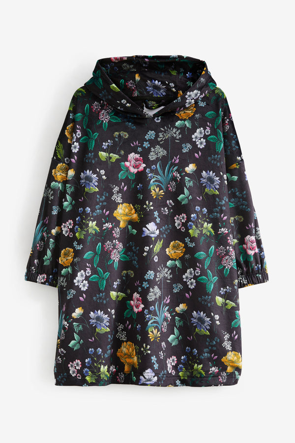 Black/Purple Floral Velour Hooded Blanket (3-16yrs)