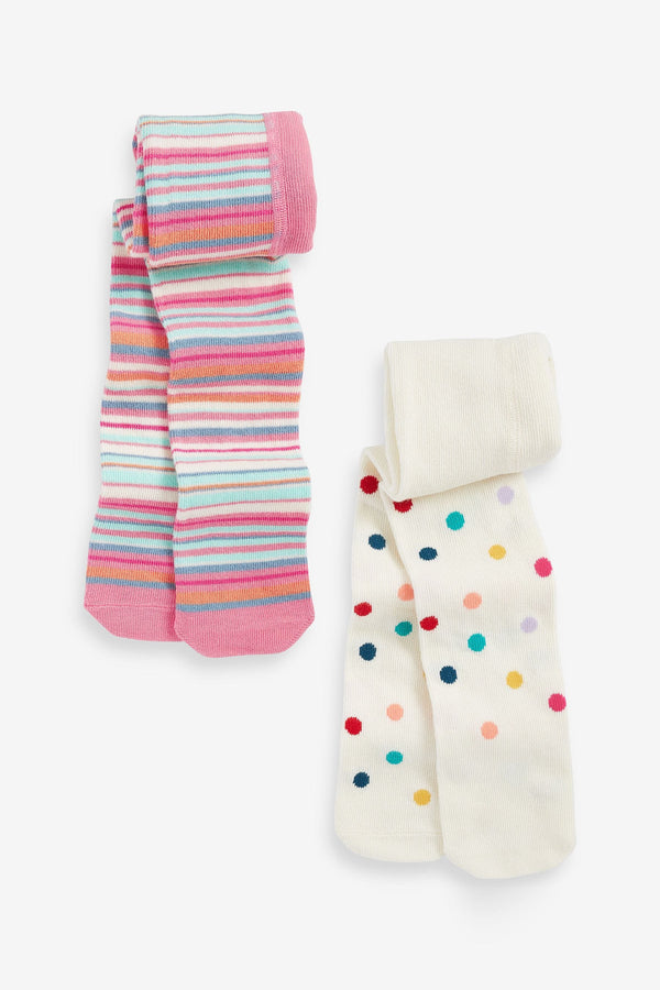 Bright Pink Spot/Stripe Baby Tights 2 Packs (0mths-2yrs)