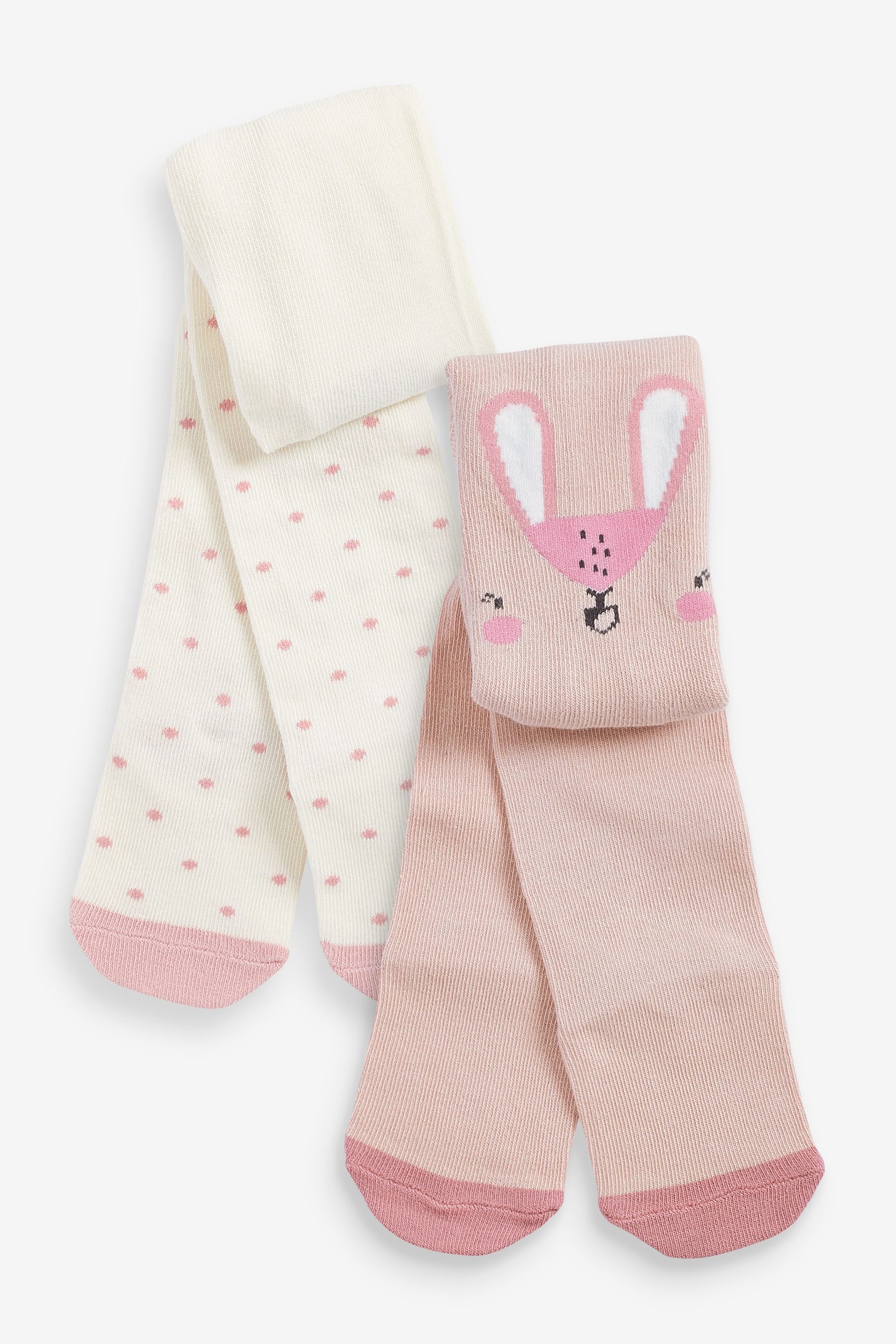 Pink/Cream Bunny Character Bum 2 Pack Baby Tights (0mths-2yrs)