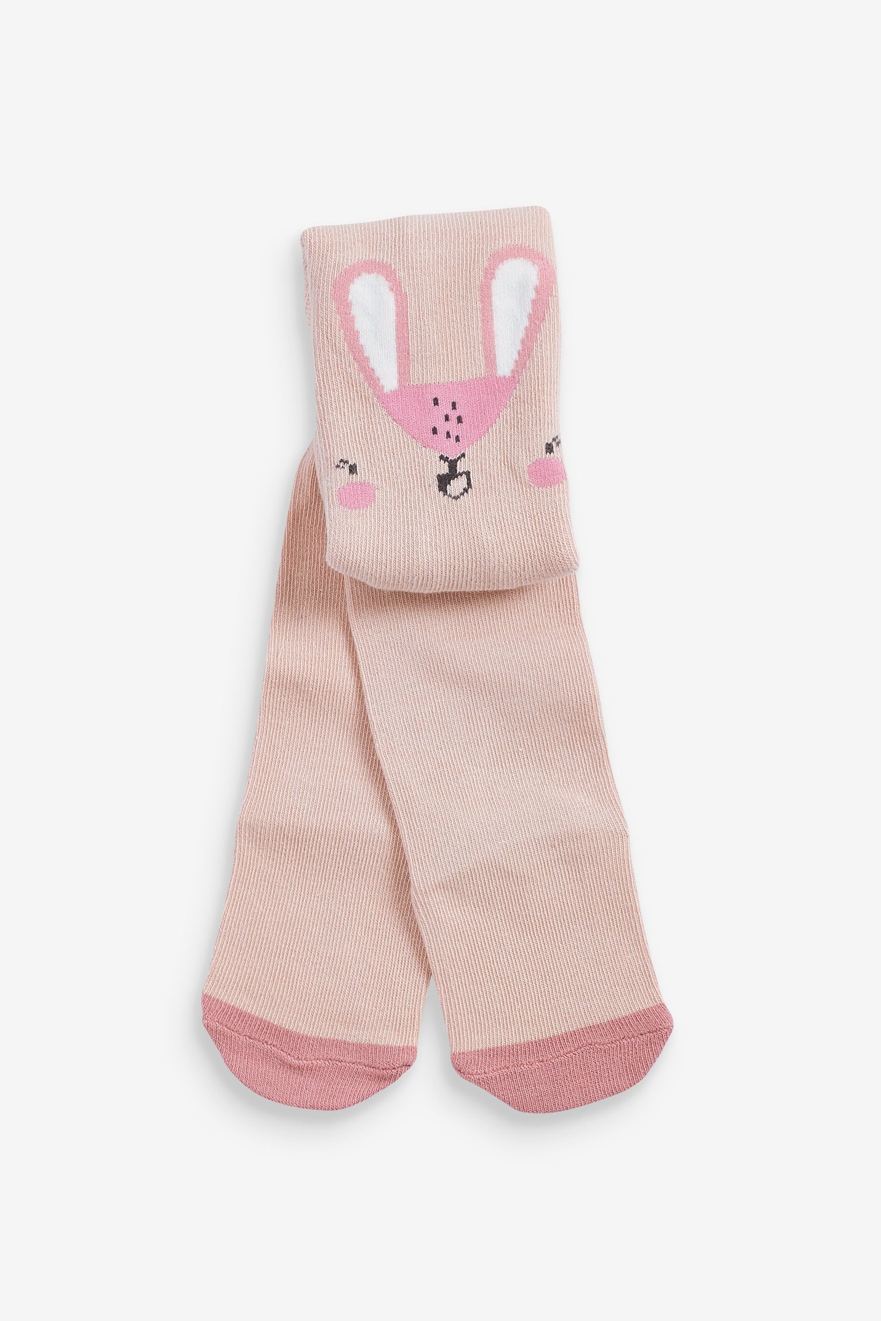 Pink/Cream Bunny Character Bum 2 Pack Baby Tights (0mths-2yrs)