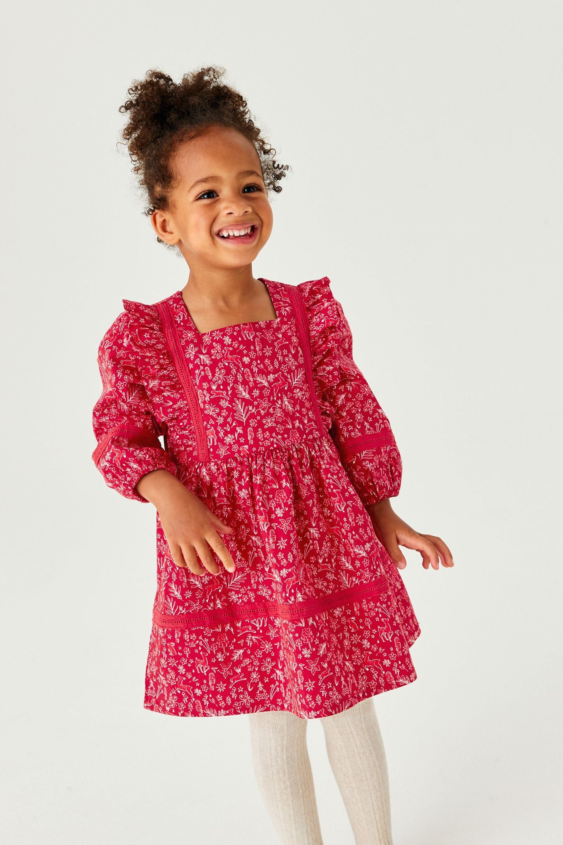 Red Printed Lace Trim Dress (3mths-7yrs)