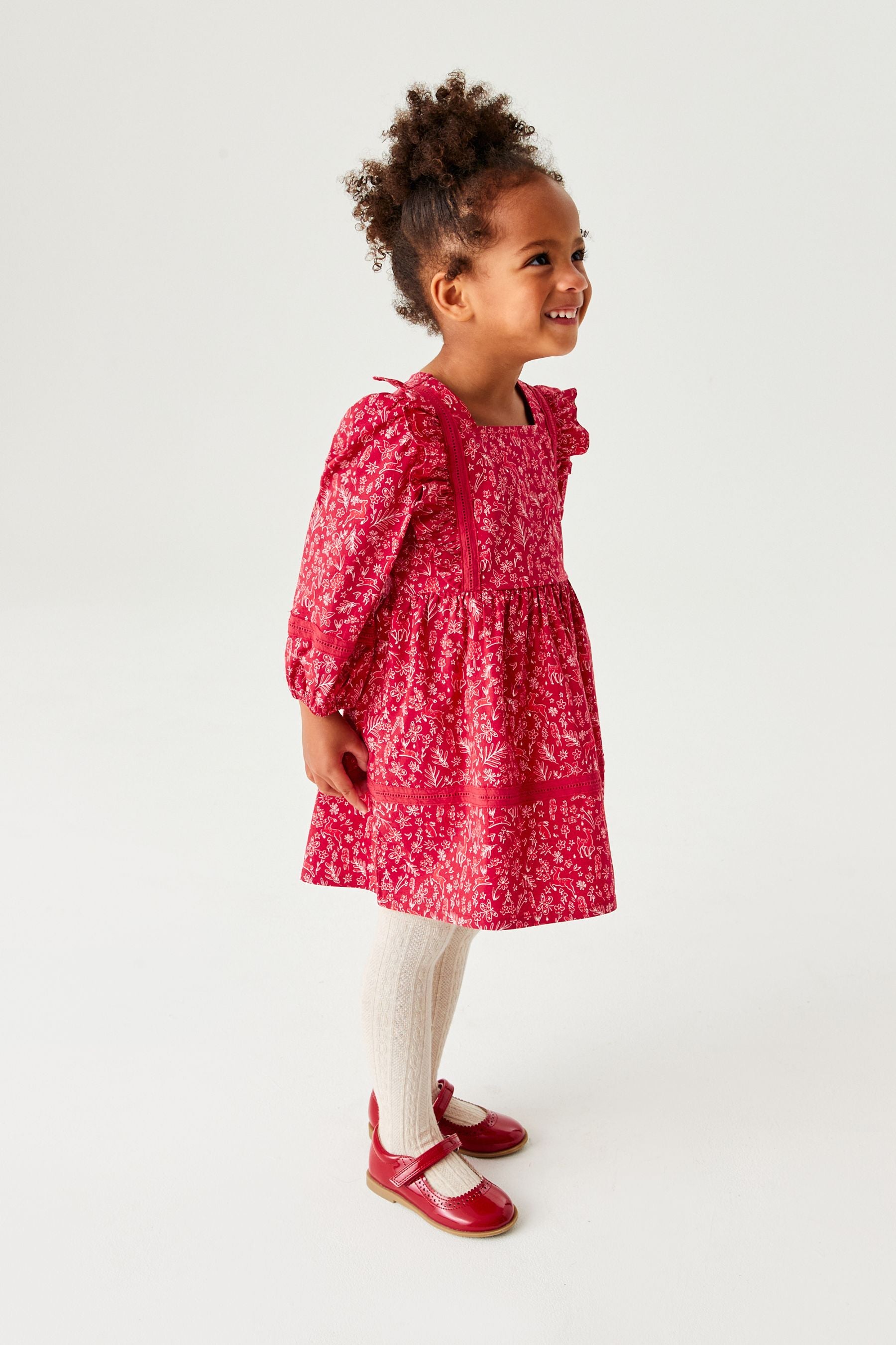 Red Printed Lace Trim Dress (3mths-7yrs)