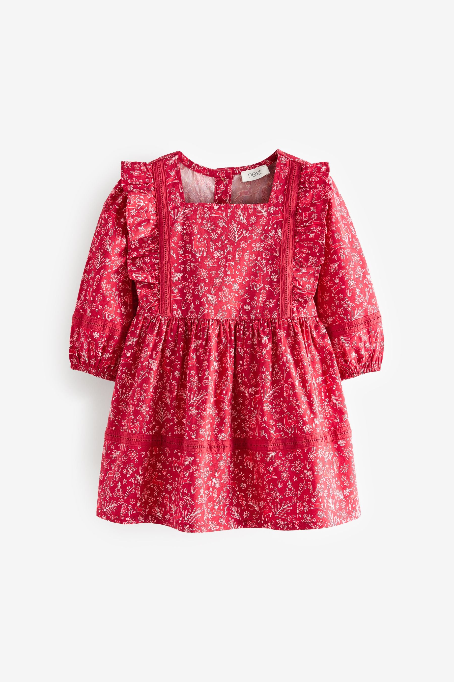 Red Printed Lace Trim Dress (3mths-7yrs)