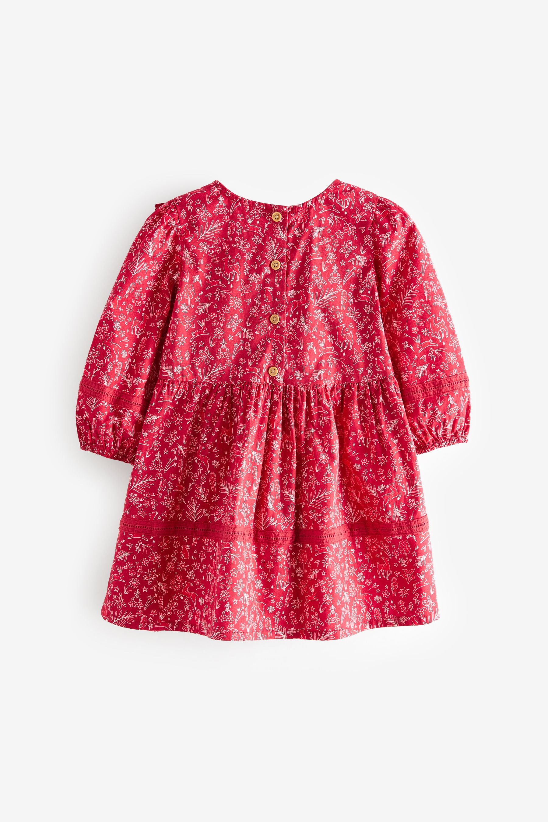 Red Printed Lace Trim Dress (3mths-7yrs)