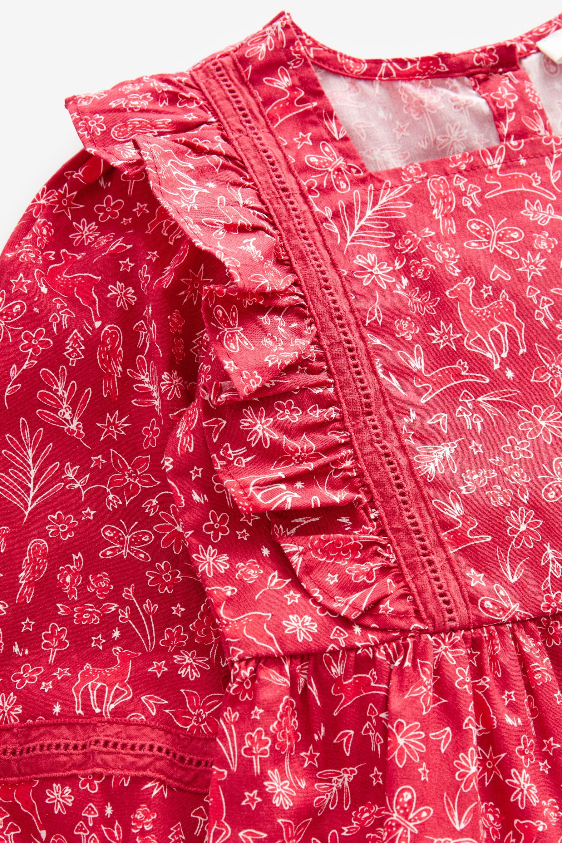 Red Printed Lace Trim Dress (3mths-7yrs)