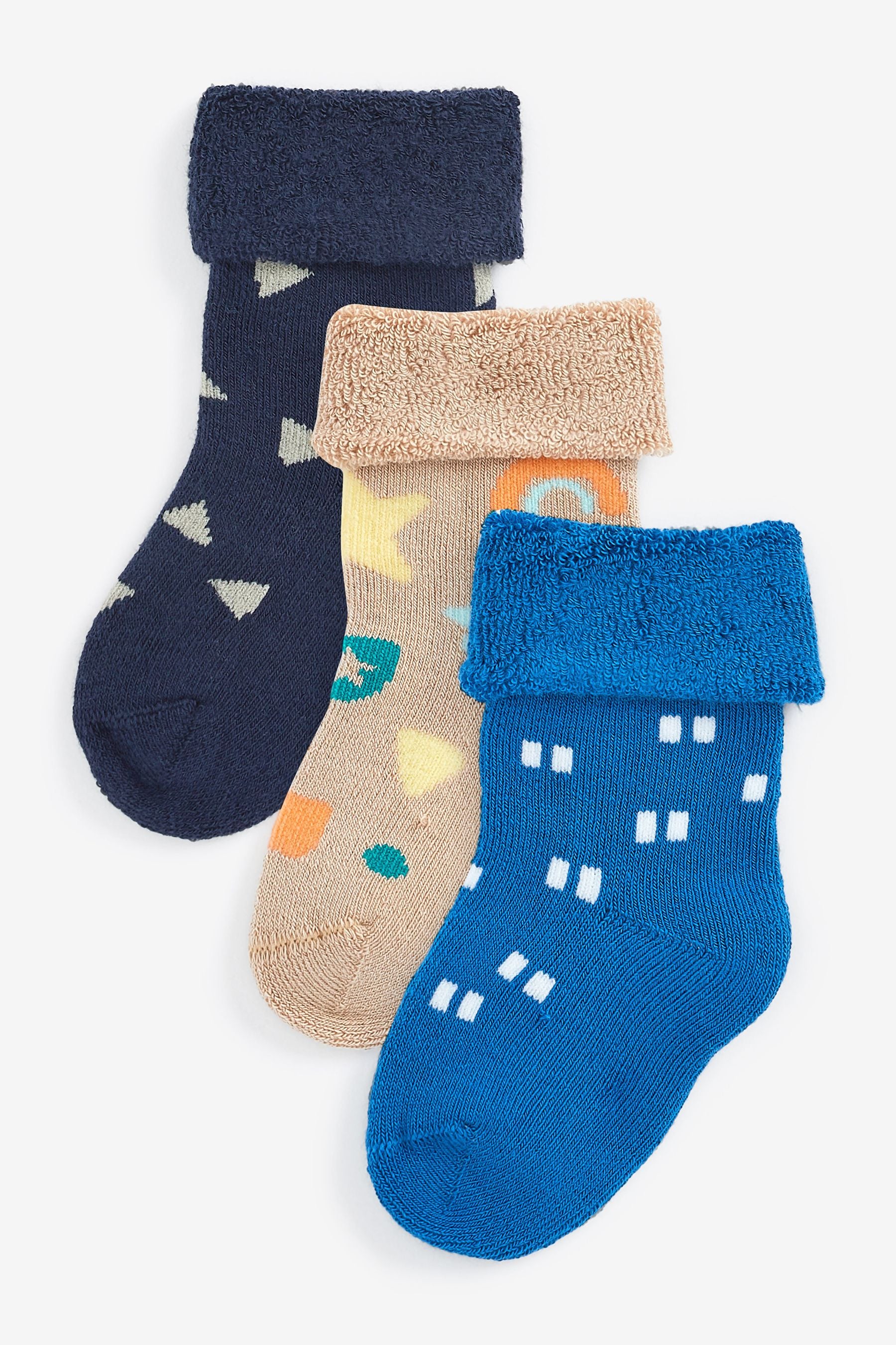 Navy/Cobalt Blue 3 Pack Towelling Baby Socks (0mths-2yrs)