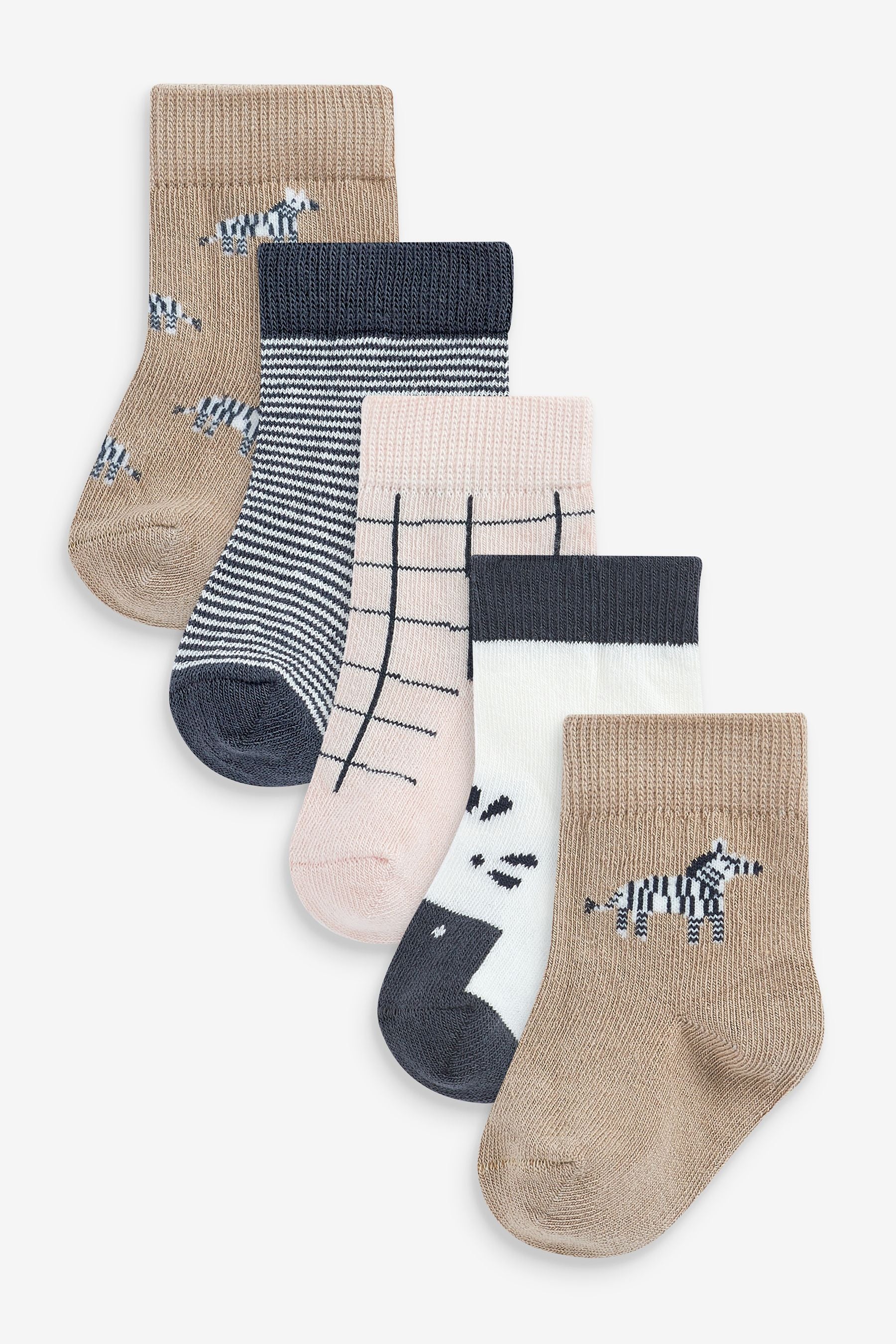 Grey Zebra 5 Pack Baby Socks (0mths-2yrs)