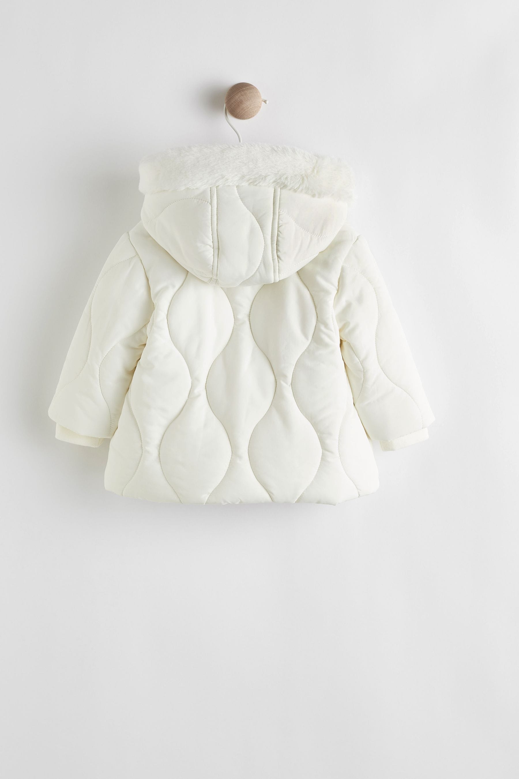 Cream Hooded Quilted Baby Jacket (0-18mths)