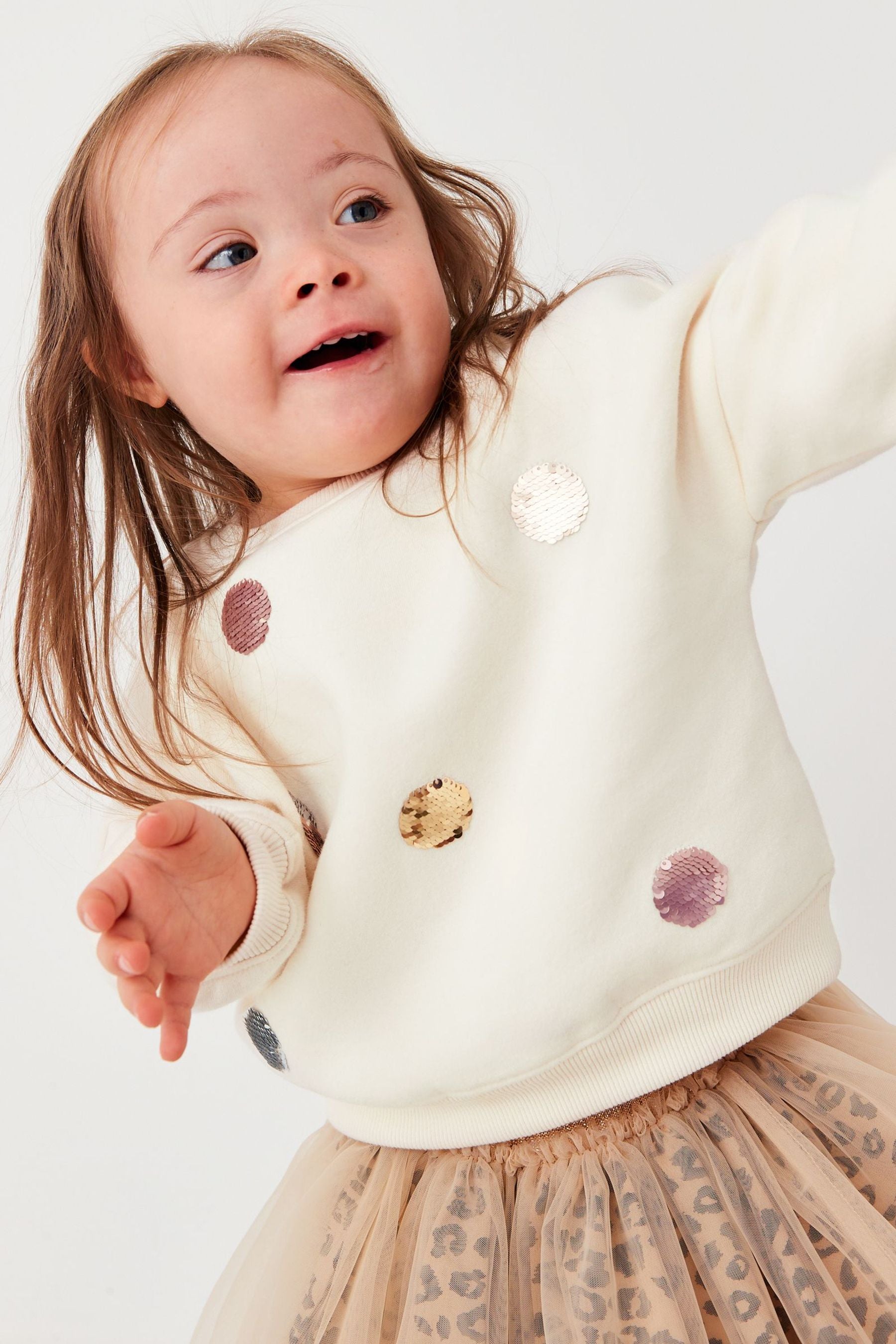 Ecru Cream Sequin Star Crew Sweatshirt (3mths-7yrs)