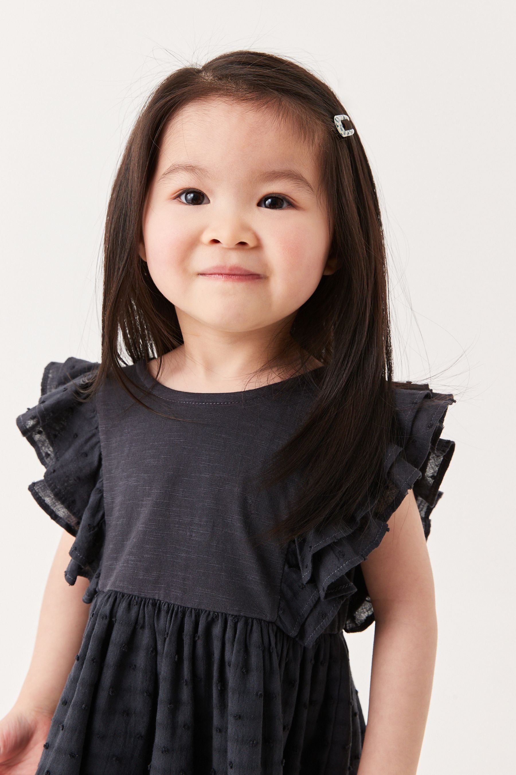 Charcoal Grey Woven And Jersey Mixed Dress (3mths-7yrs)