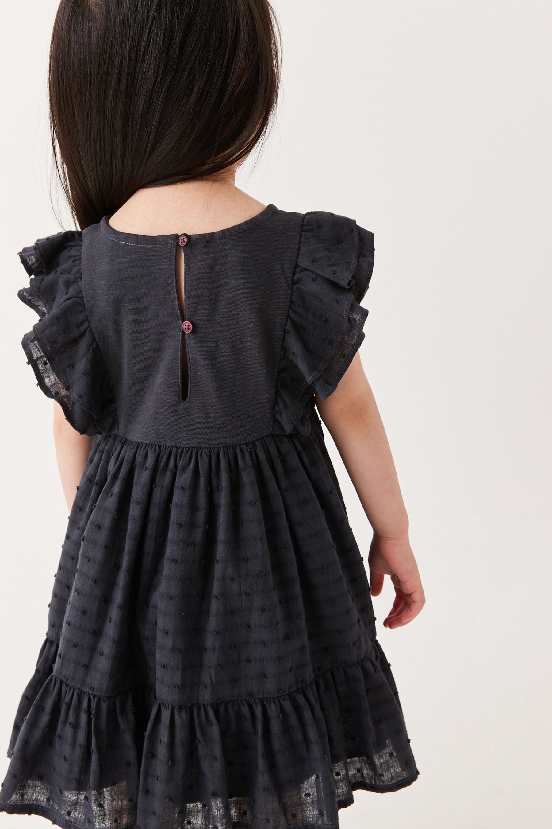 Charcoal Grey Woven And Jersey Mixed Dress (3mths-7yrs)