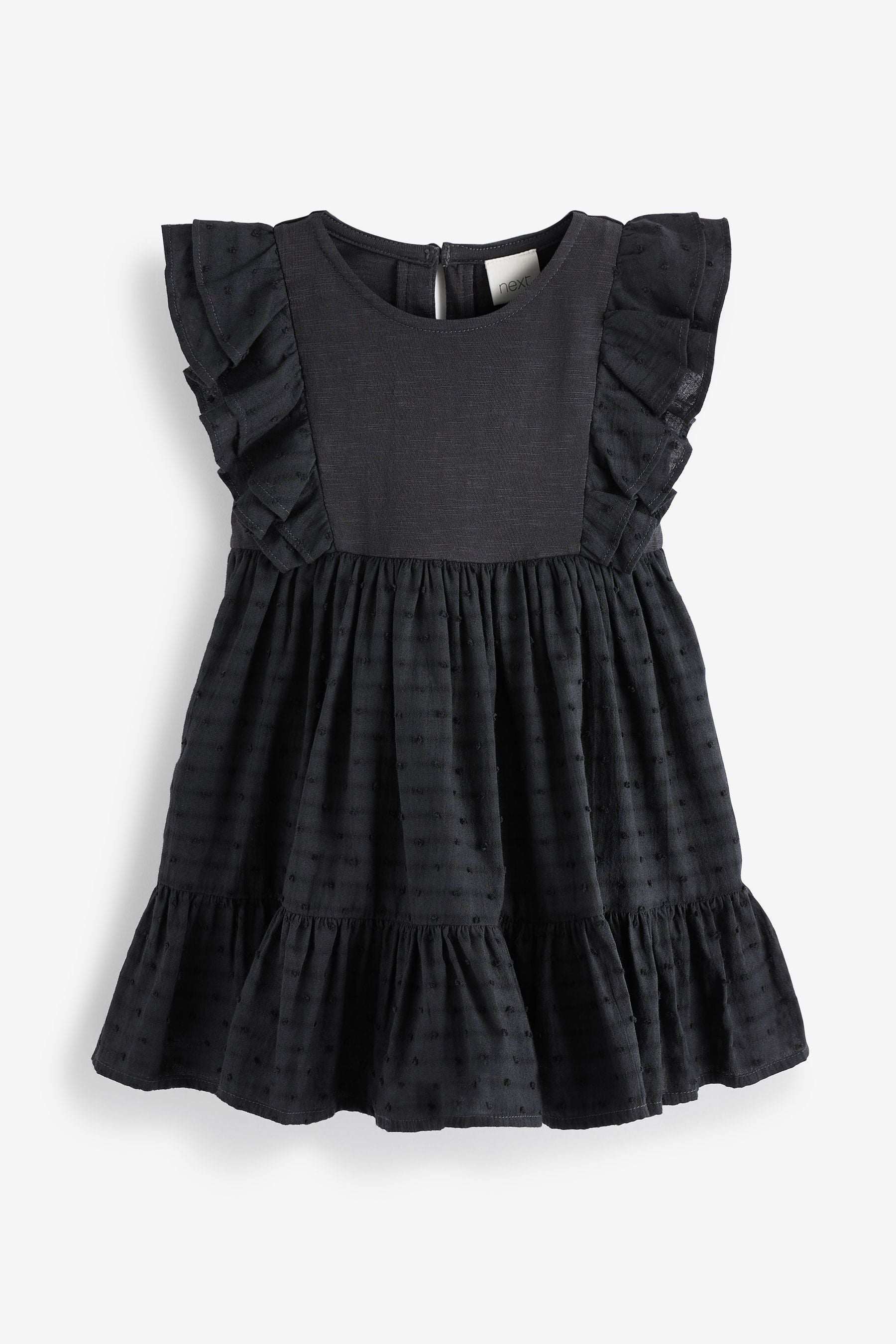 Charcoal Grey Woven And Jersey Mixed Dress (3mths-7yrs)