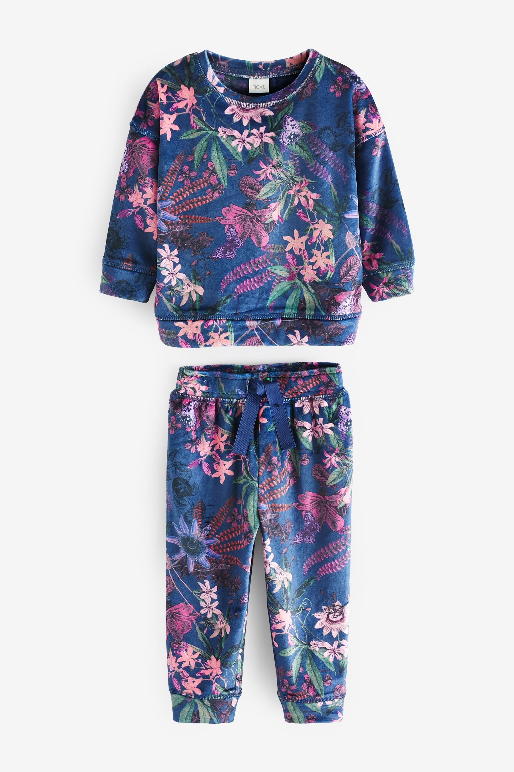 Navy Blue Floral Lounge Set (3mths-7yrs)