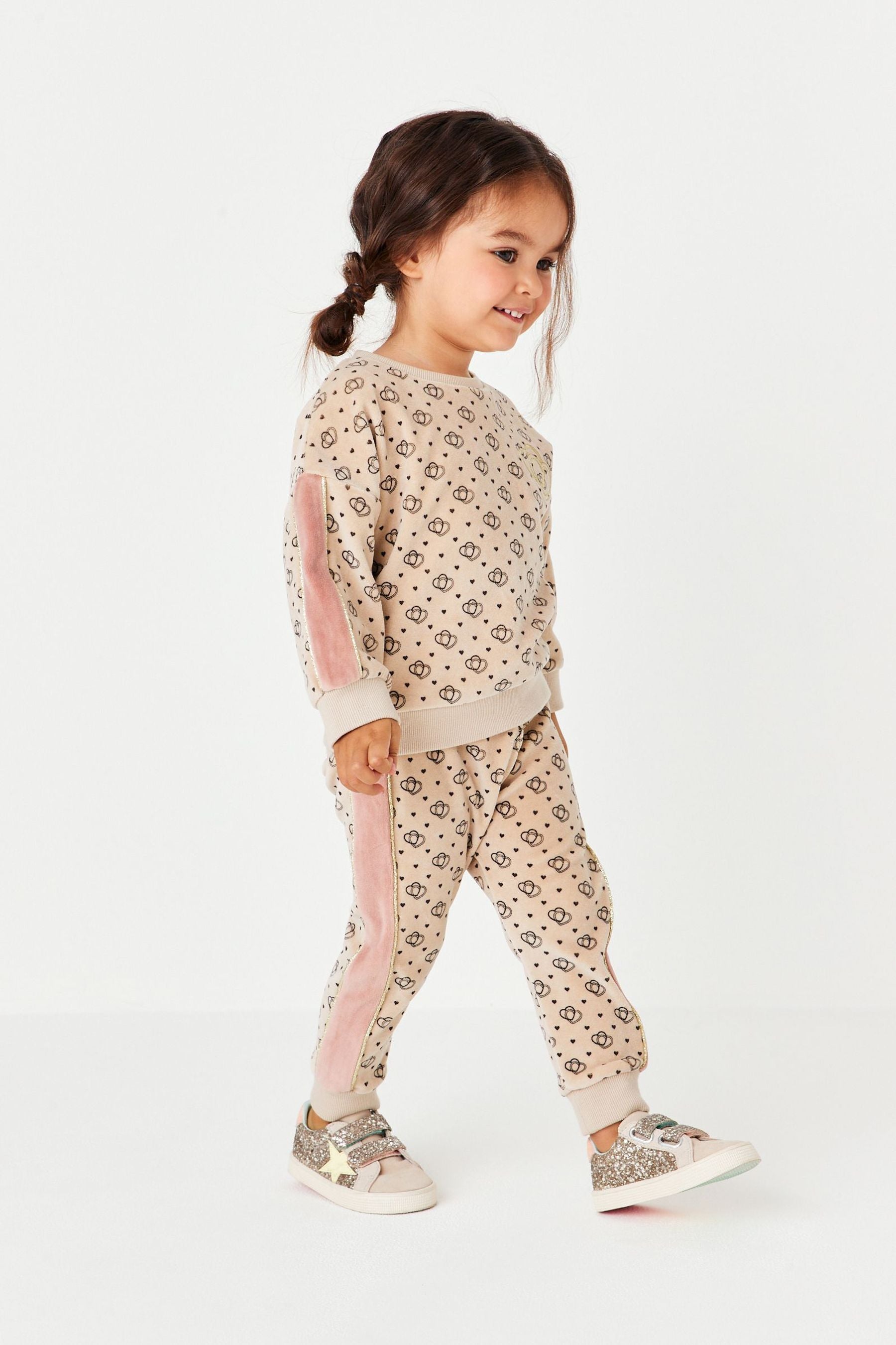 Cream Side Stripe Velour Jogger Set (3mths-7yrs)