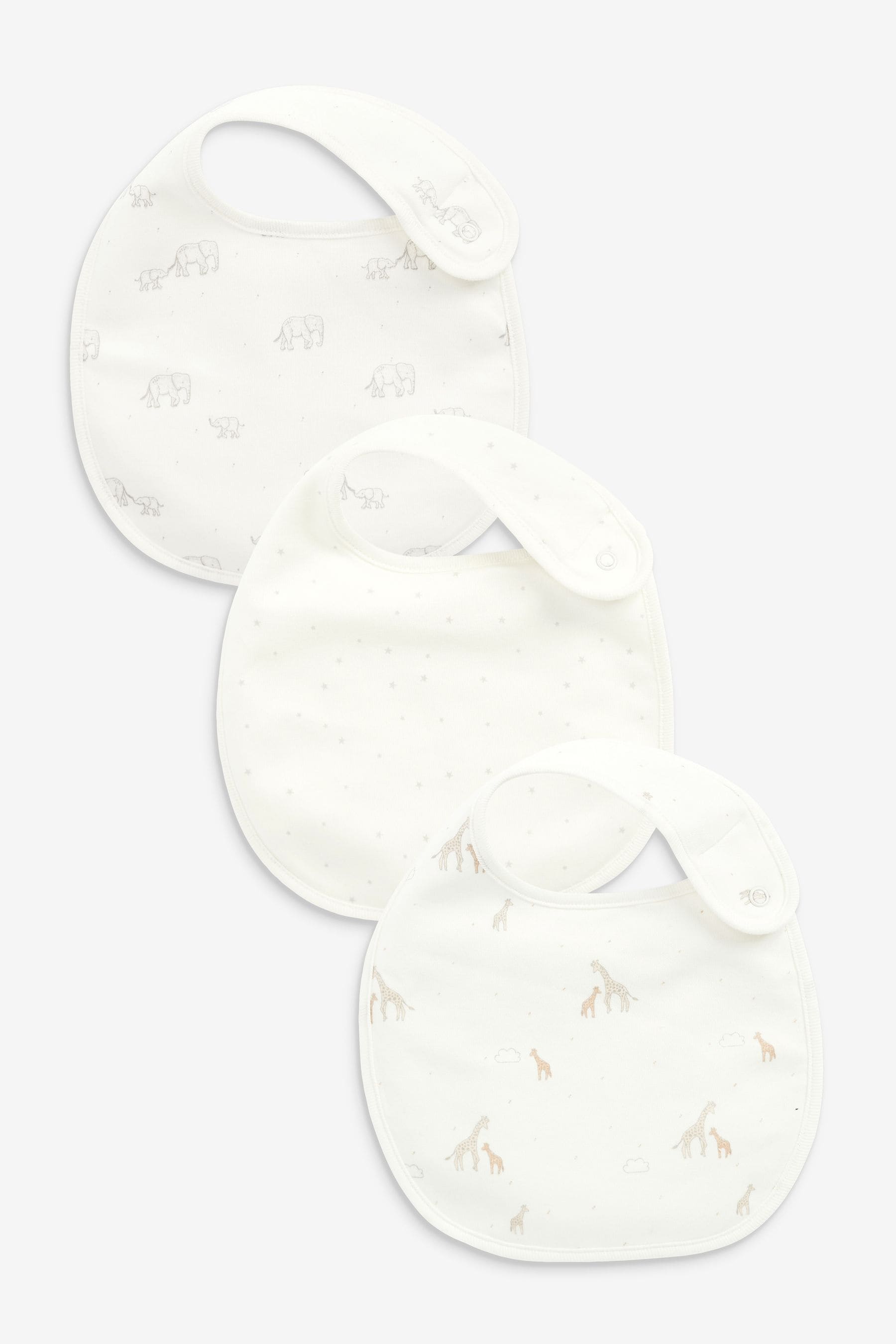 Delicate White Animal 3 Pack Regular Bibs