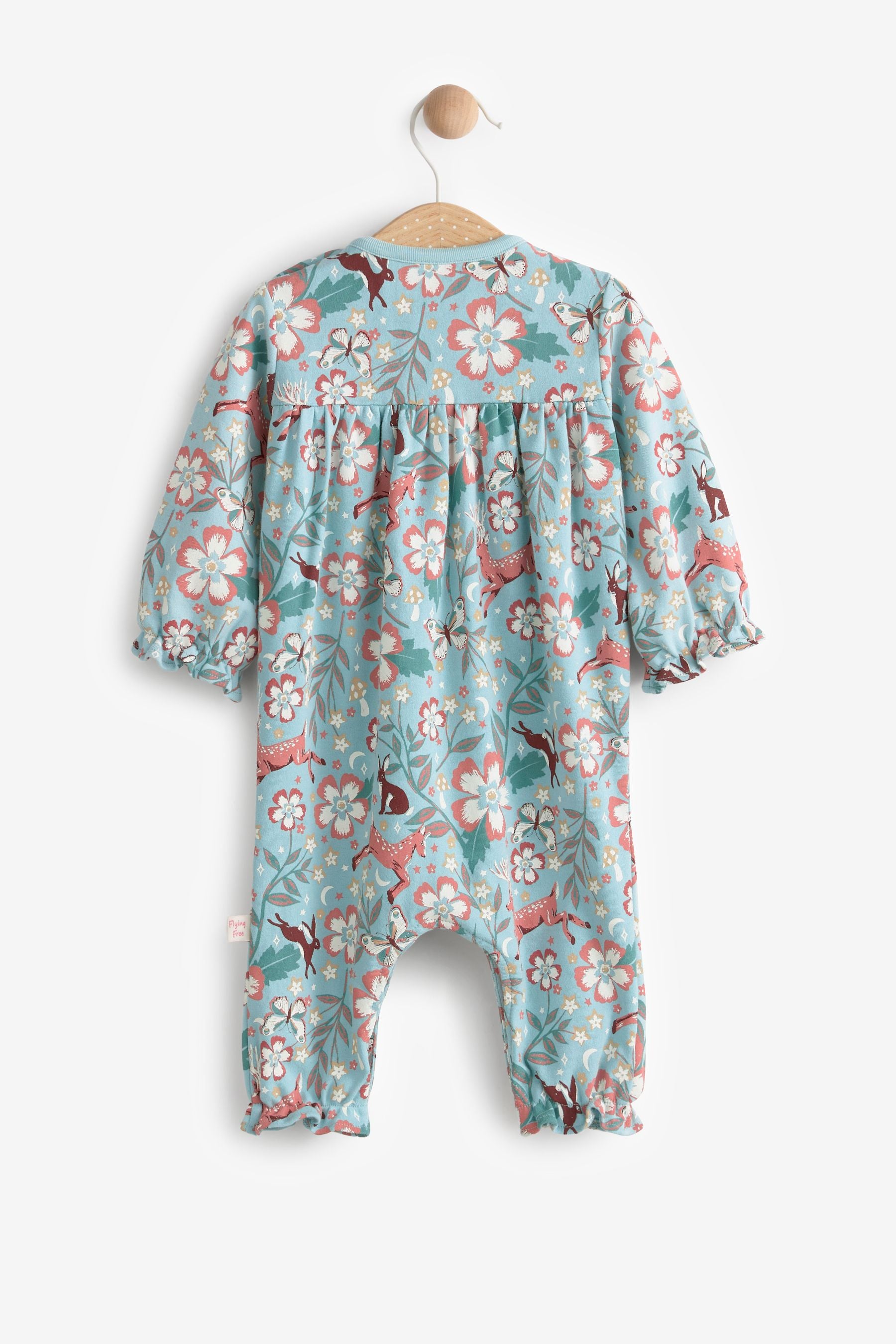 Teal Blue FatFace Baby Crew Woodland Print Frill Romper