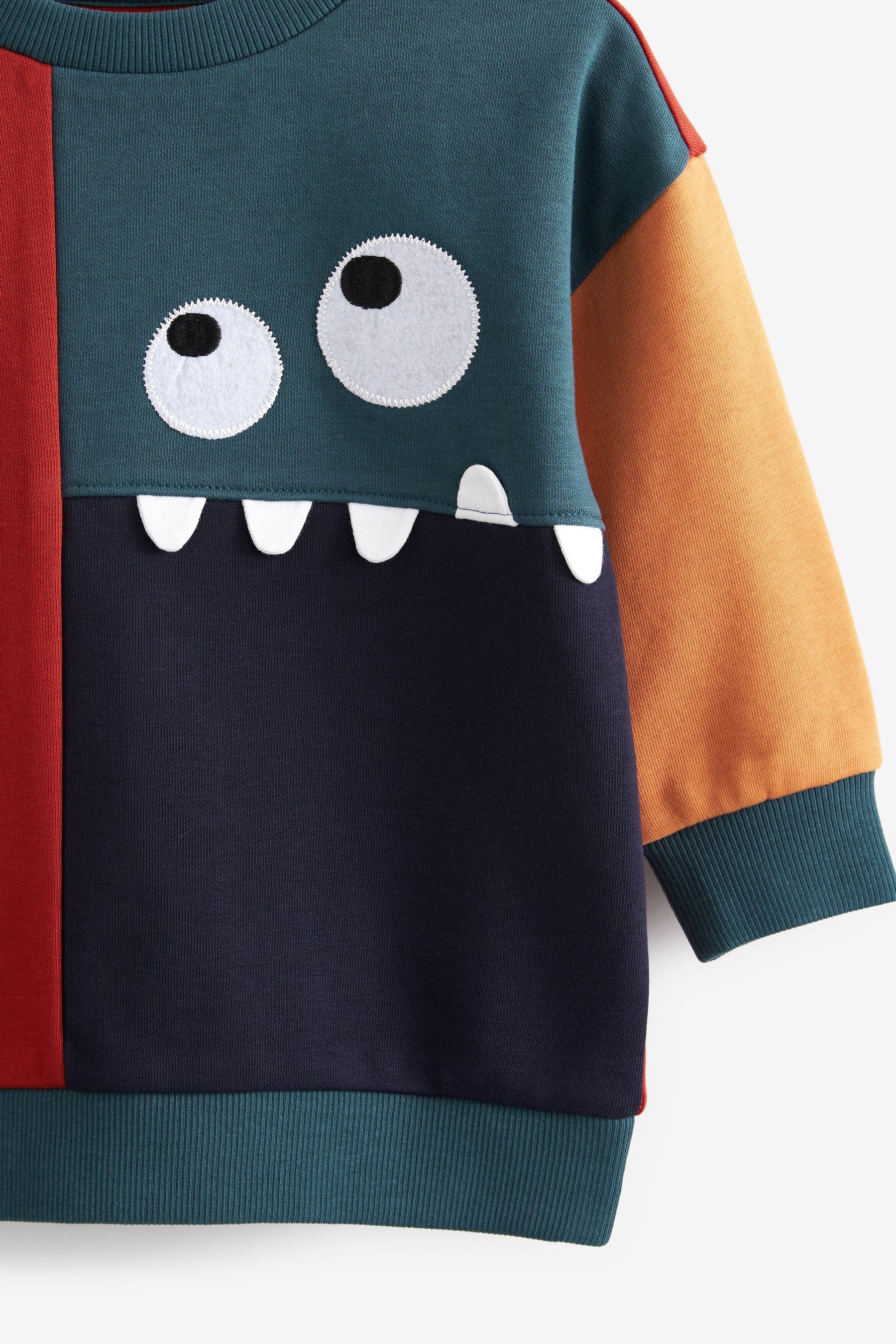 Navy Blue/Red Monster Colourblock Crew Neck (3mths-7yrs)